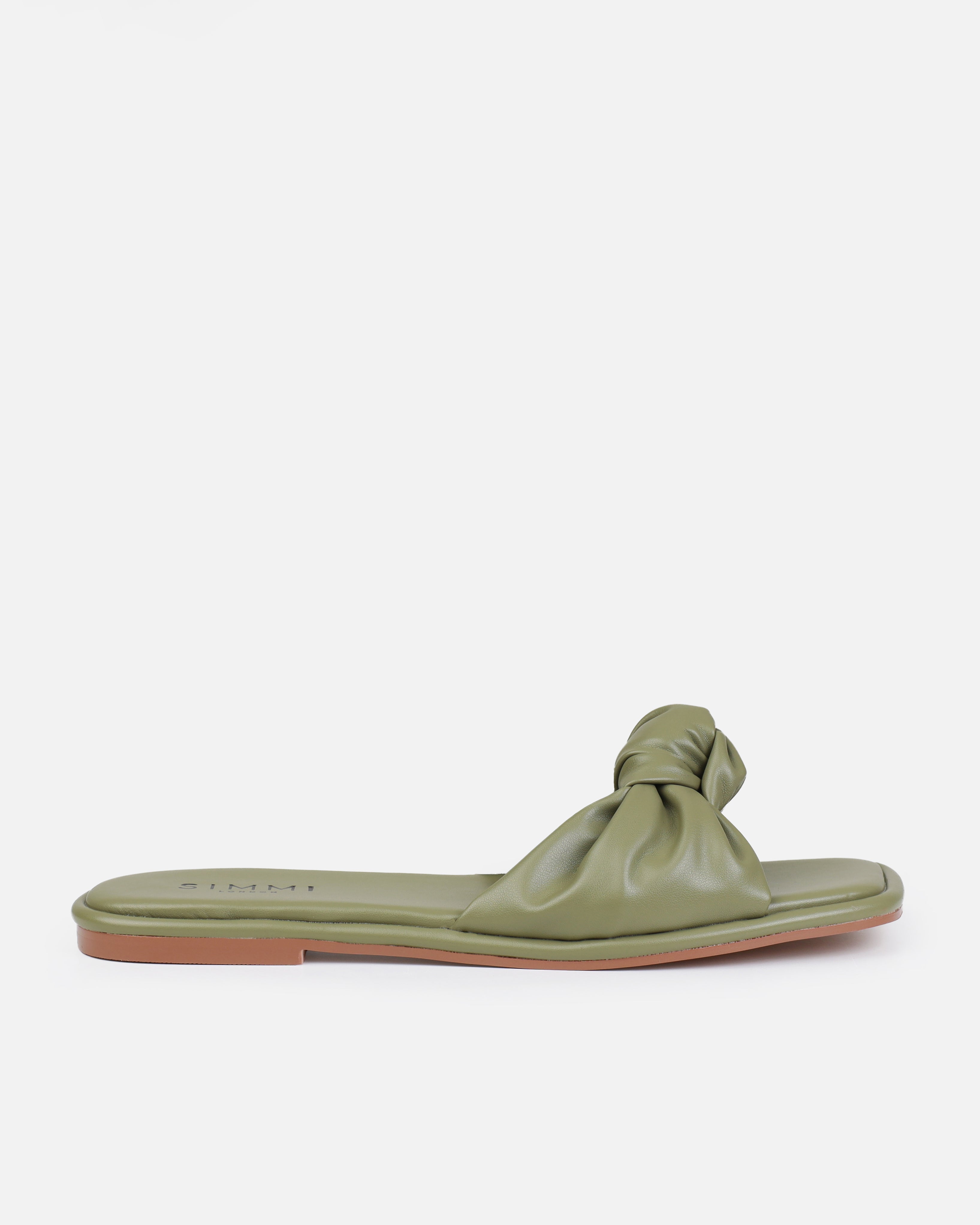 Xantia Khaki Padded Knot Flat Sandals | SIMMI London