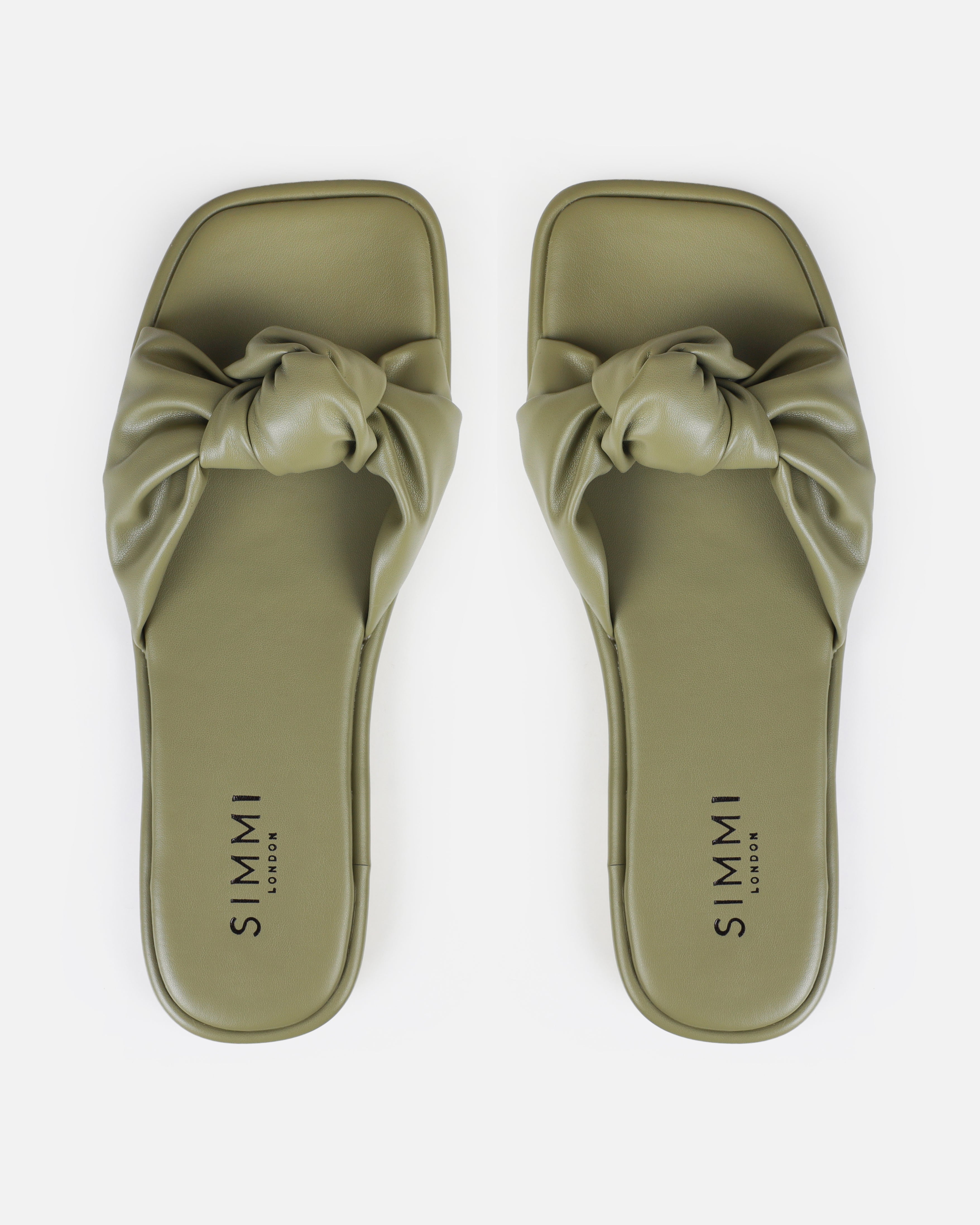 Xantia Khaki Padded Knot Flat Sandals | SIMMI London