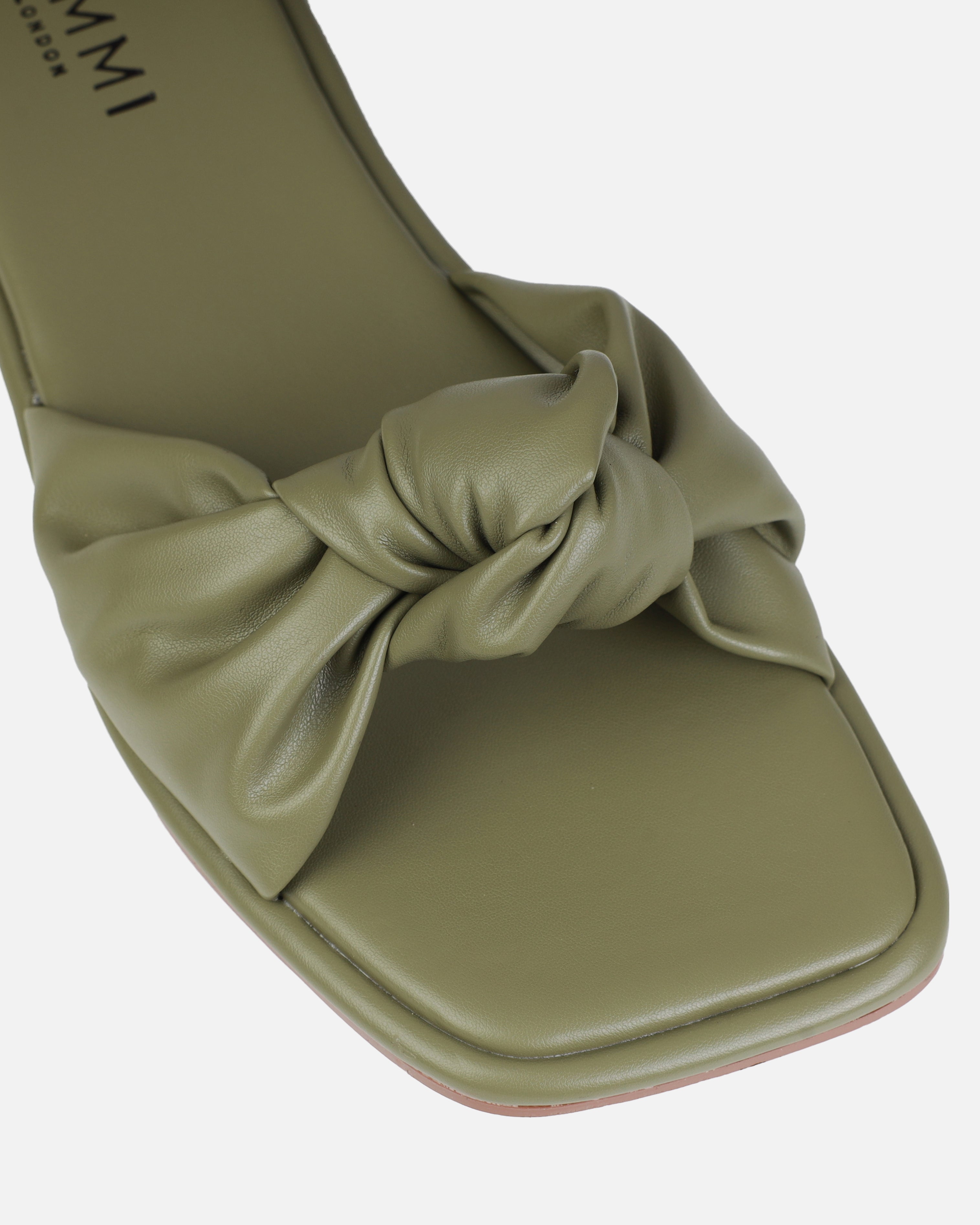 Xantia Khaki Padded Knot Flat Sandals | SIMMI London