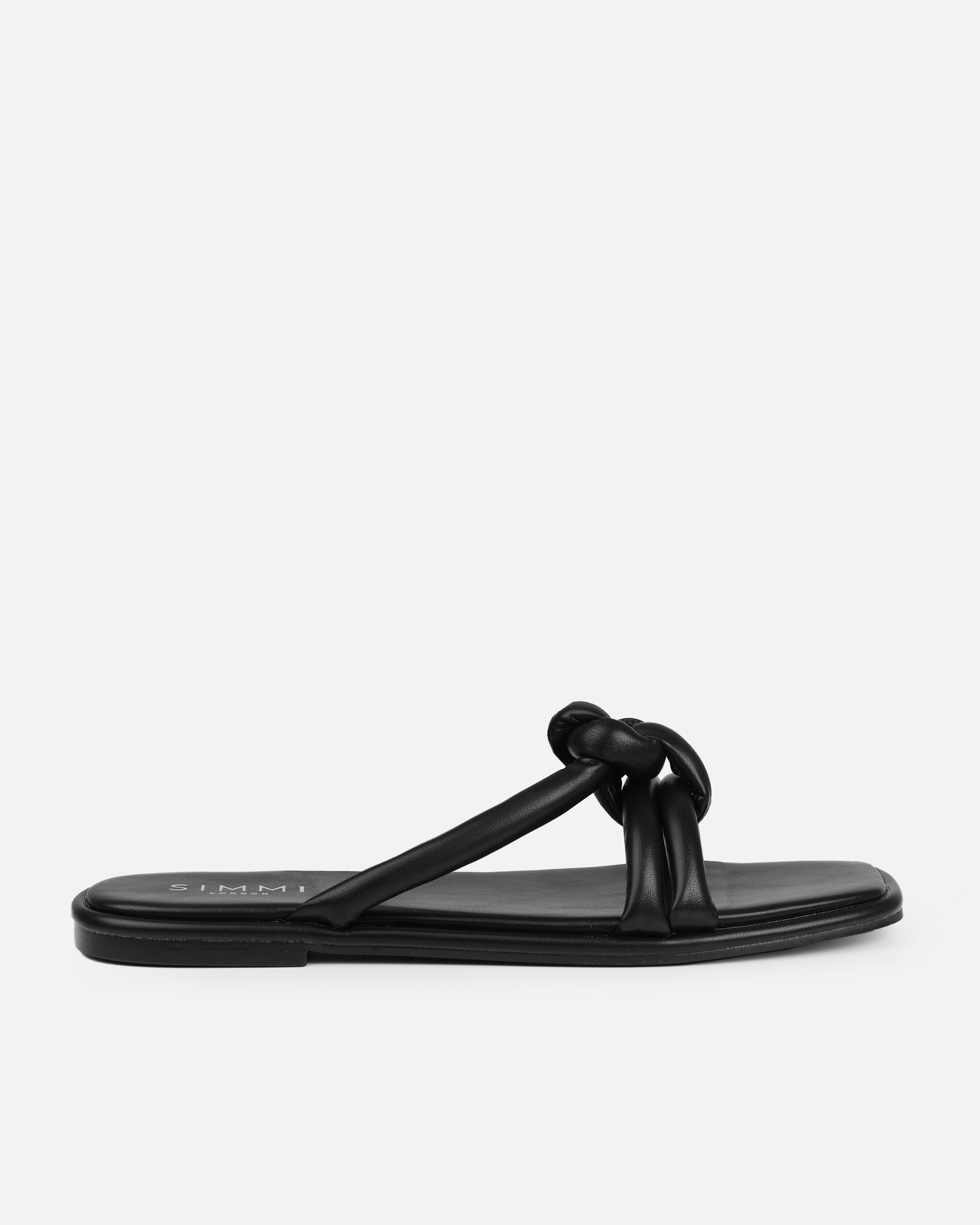 Olena Black Padded Knot Flat Sandals | SIMMI London