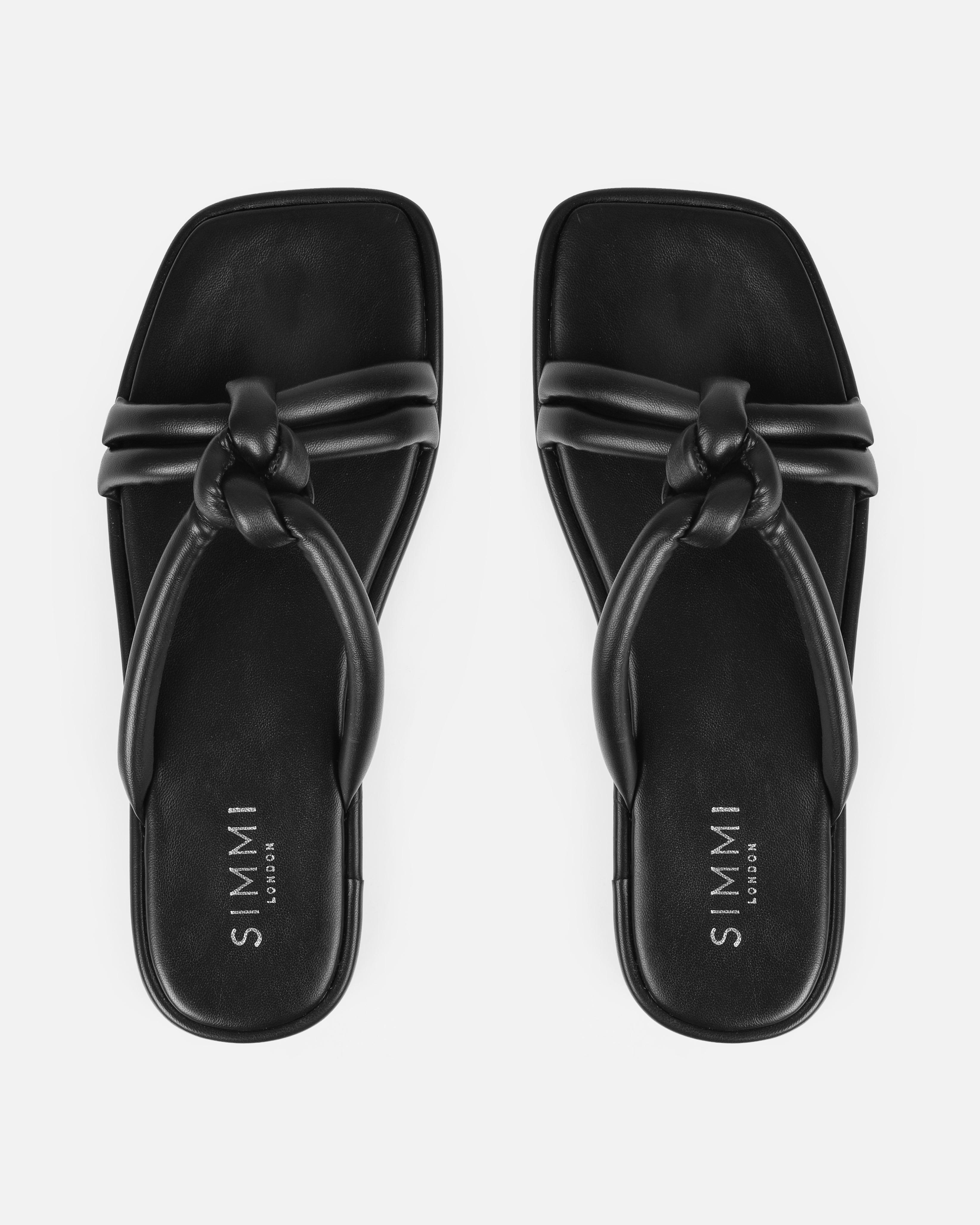 Olena Black Padded Knot Flat Sandals | SIMMI London