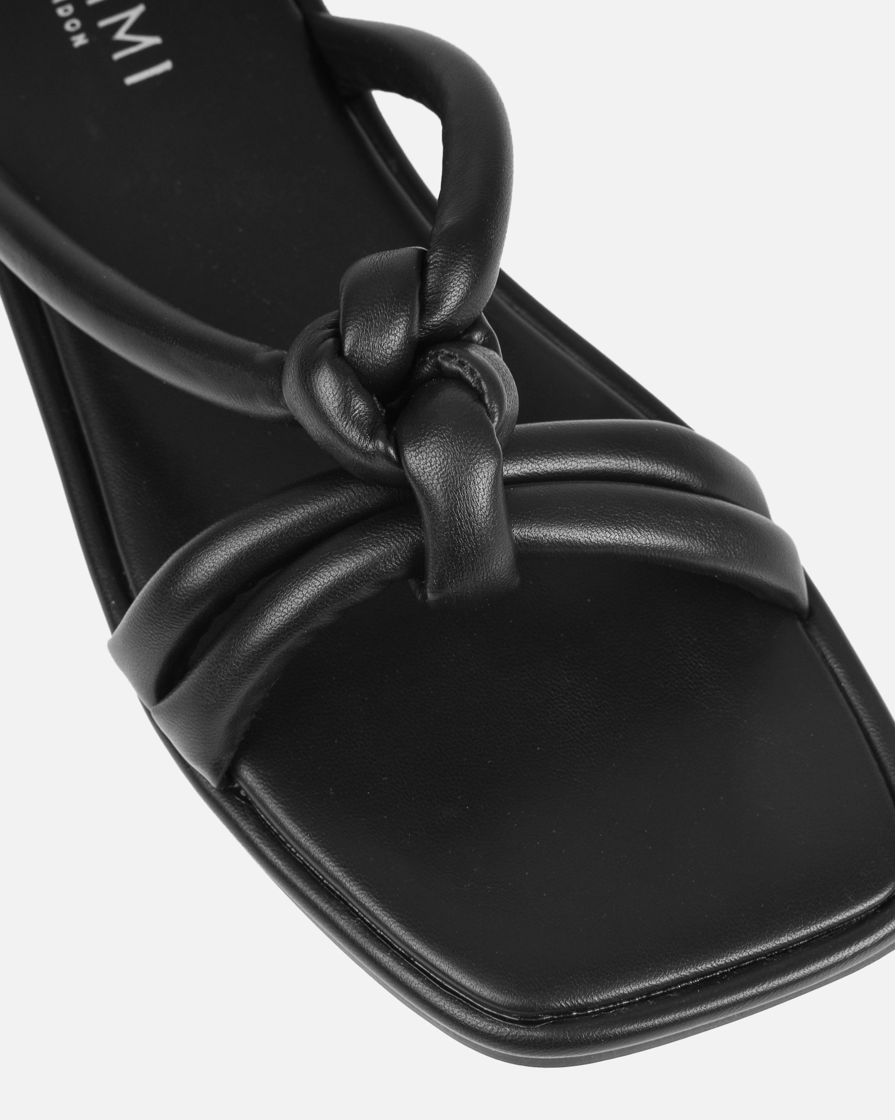 Olena Black Padded Knot Flat Sandals | SIMMI London
