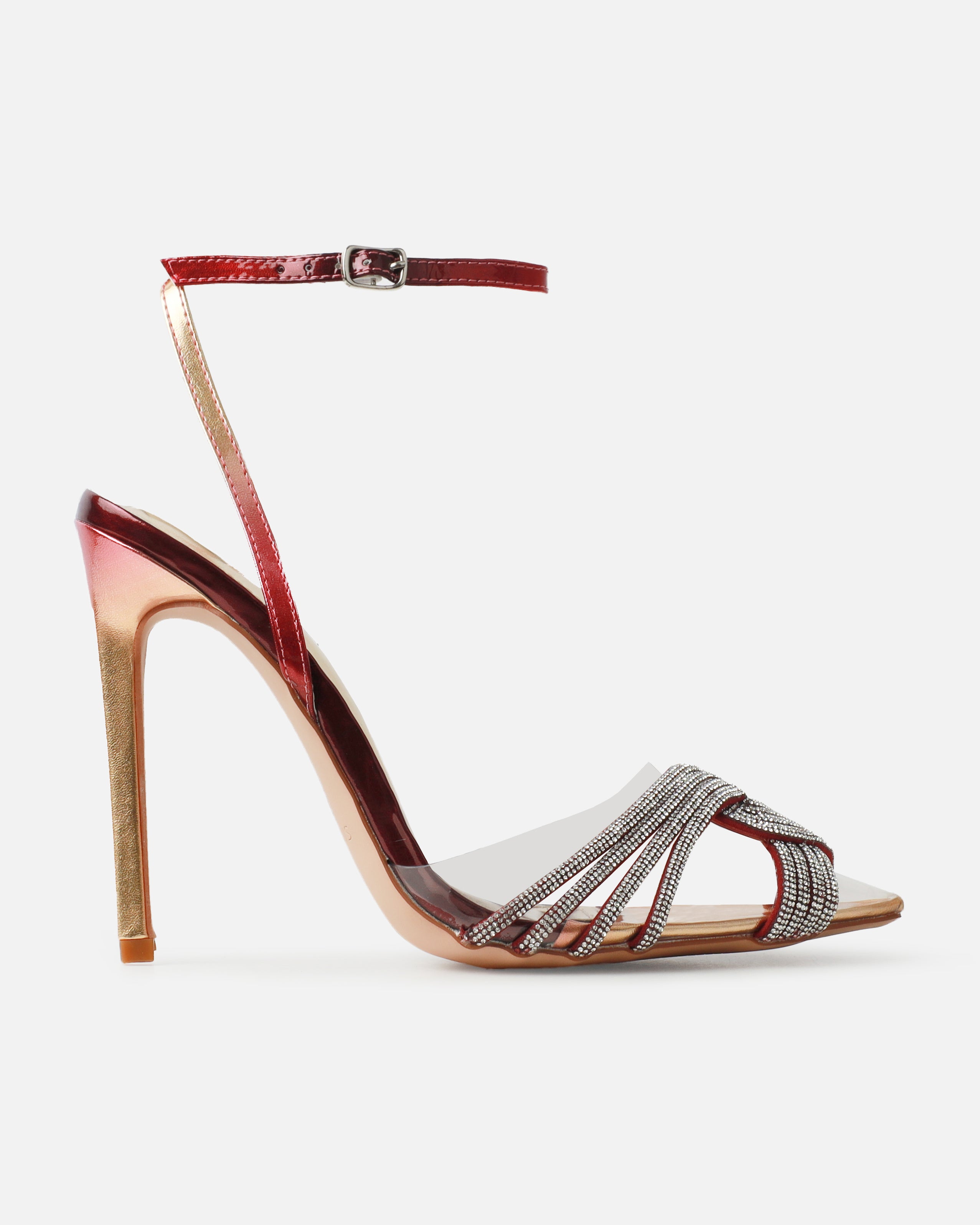 Jadey Pink Iridescent Clear Diamante Stiletto Heels | SIMMI London