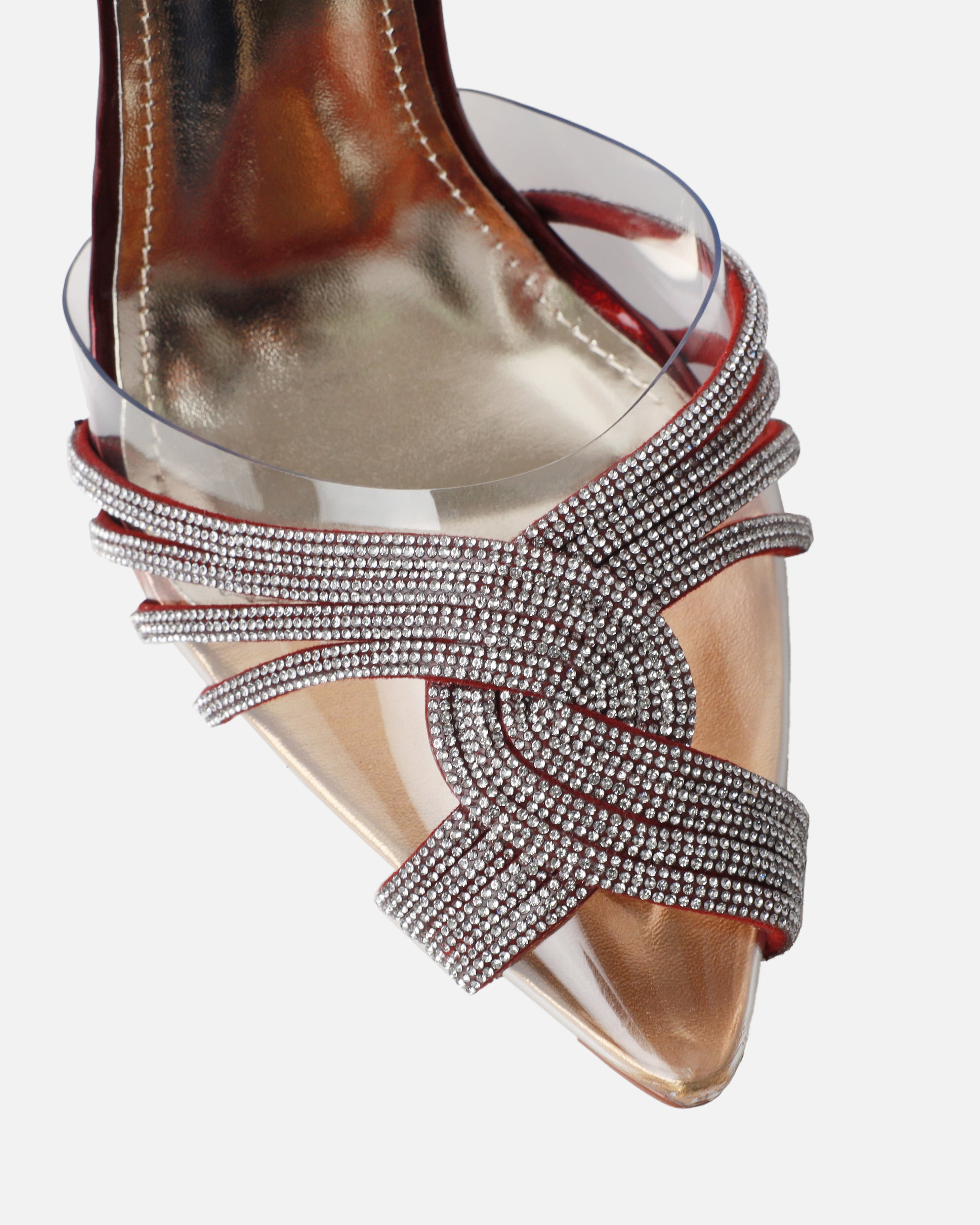 Jadey Pink Iridescent Clear Diamante Stiletto Heels | SIMMI London