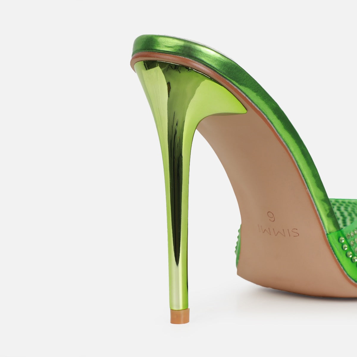 Jessyca Green Clear Diamante Pointed Stiletto Mules | SIMMI London