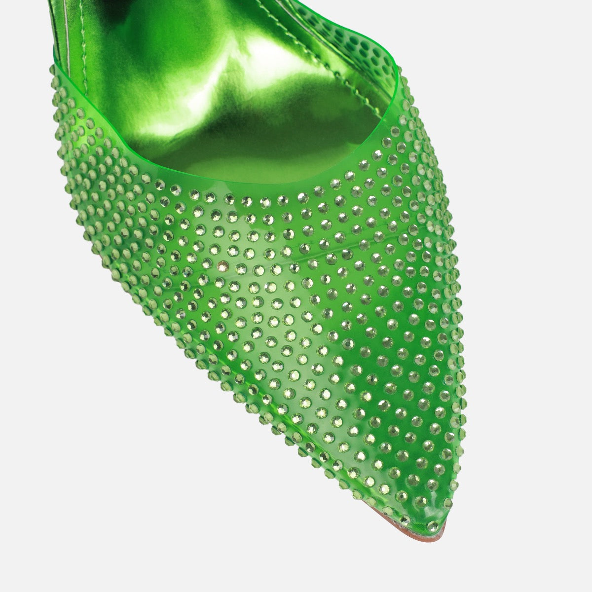 Jessyca Green Clear Diamante Pointed Stiletto Mules | SIMMI London