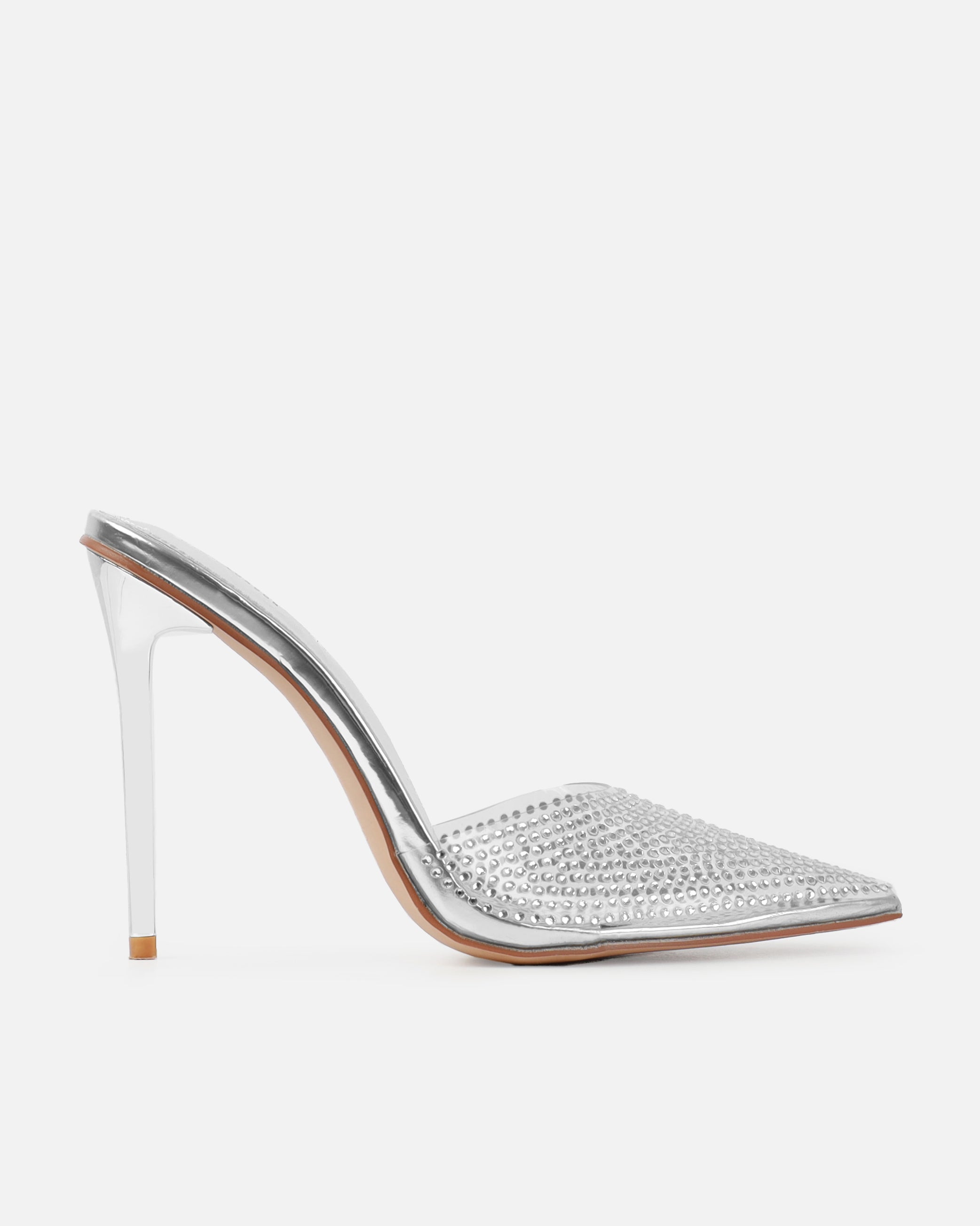 Mary Bedford Jessyca Silver Diamante Pointed Stiletto Mules | SIMMI London