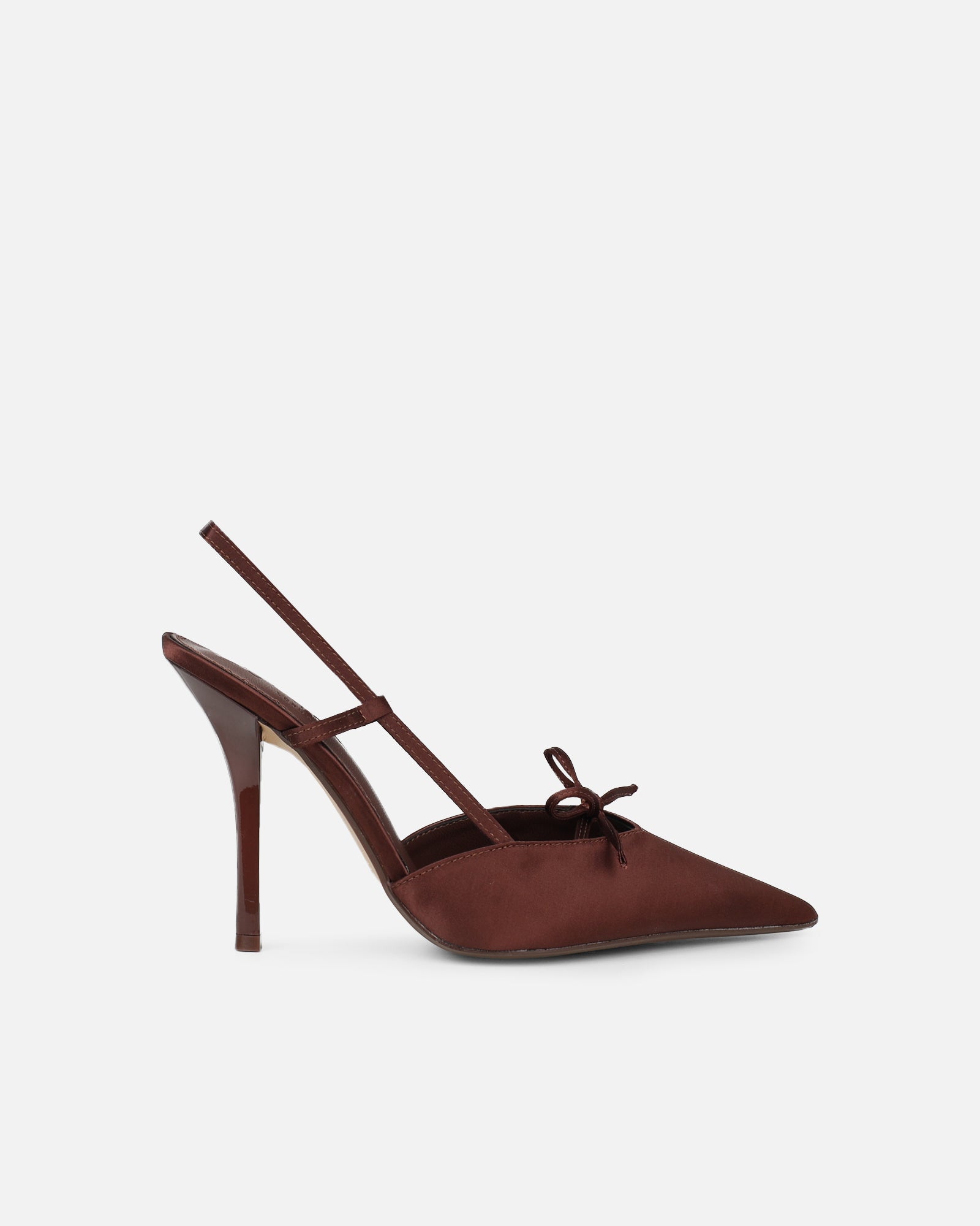Klara chocolate satin bow detail court shoes | SIMMI London