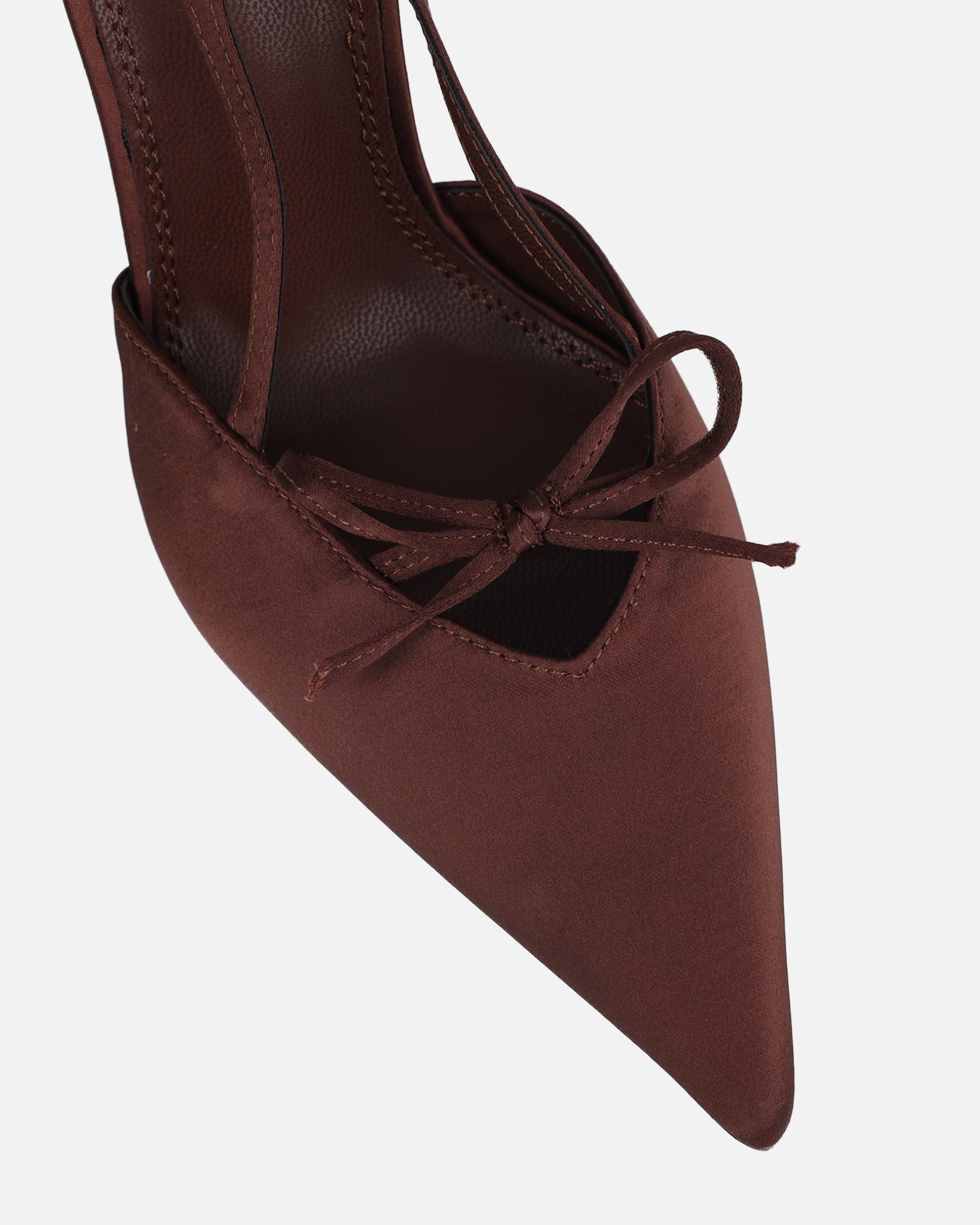 Klara chocolate satin bow detail court shoes | SIMMI London