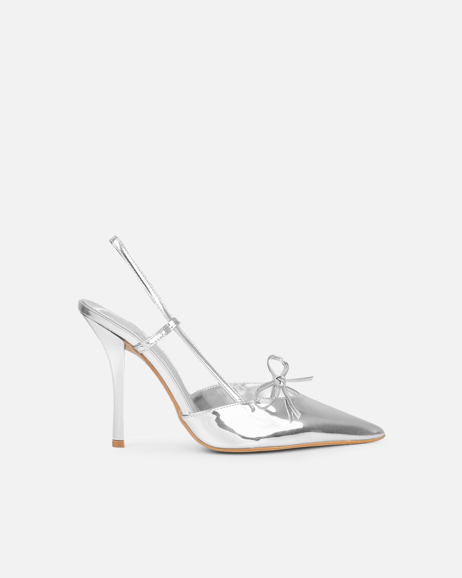 Klara silver mirror bow detail court shoes | SIMMI London
