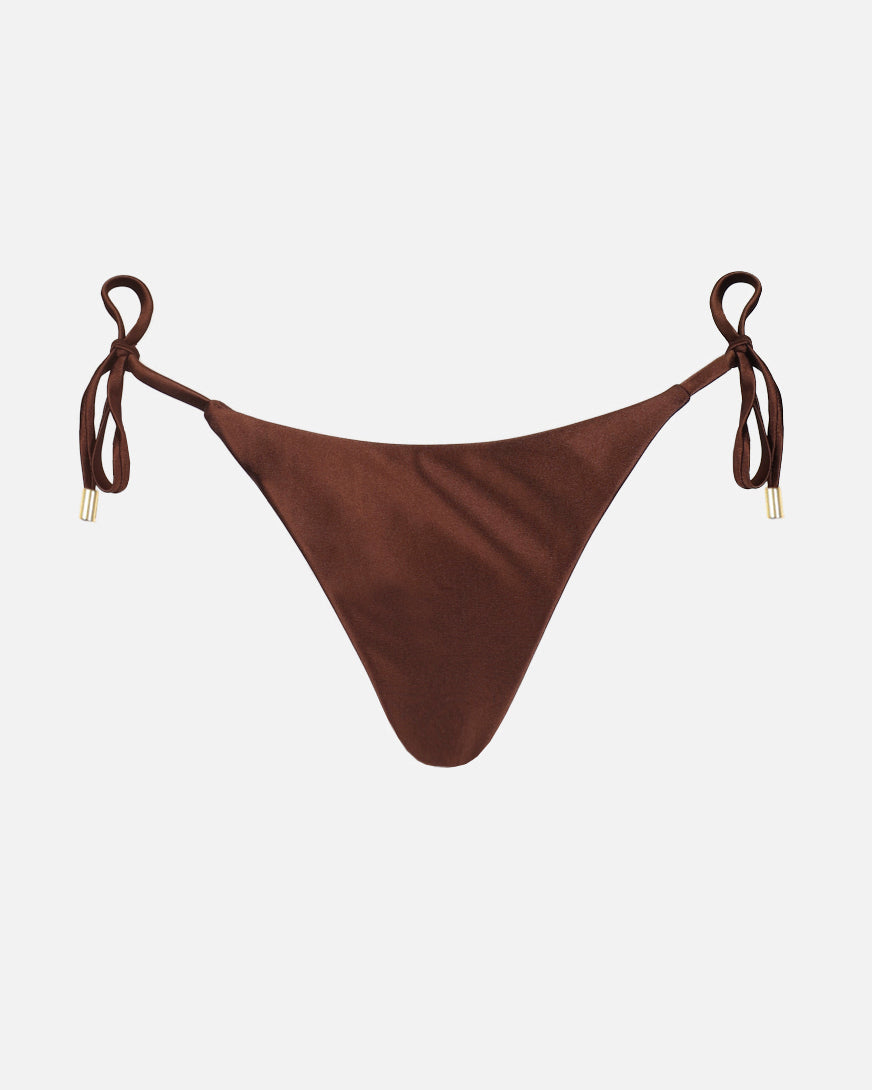 Alor Chocolate Satin Tie Waist Bikini Bottoms | SIMMI London