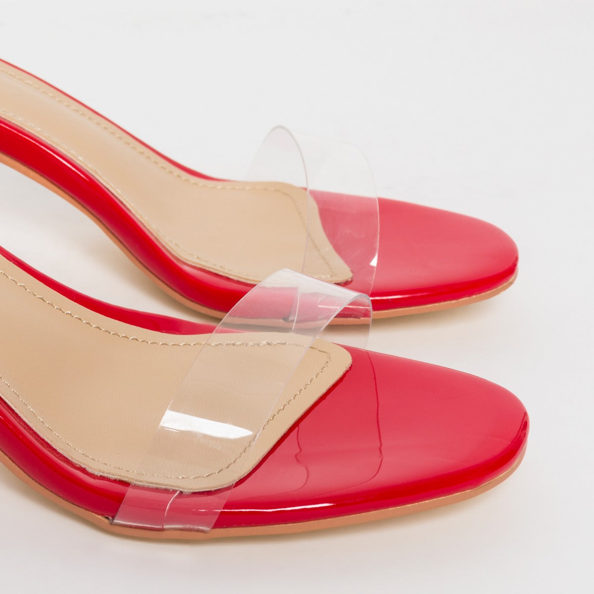 SIMMI SHOES / KOKO RED CLEAR MID BLOCK HEELS