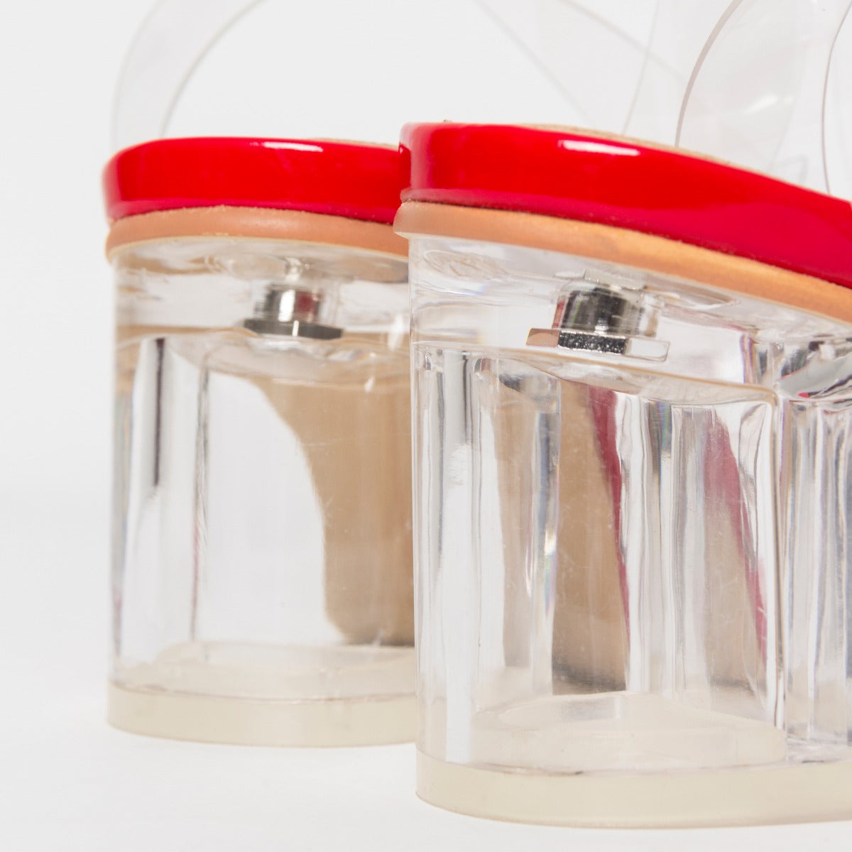 SIMMI SHOES / KOKO RED CLEAR MID BLOCK HEELS