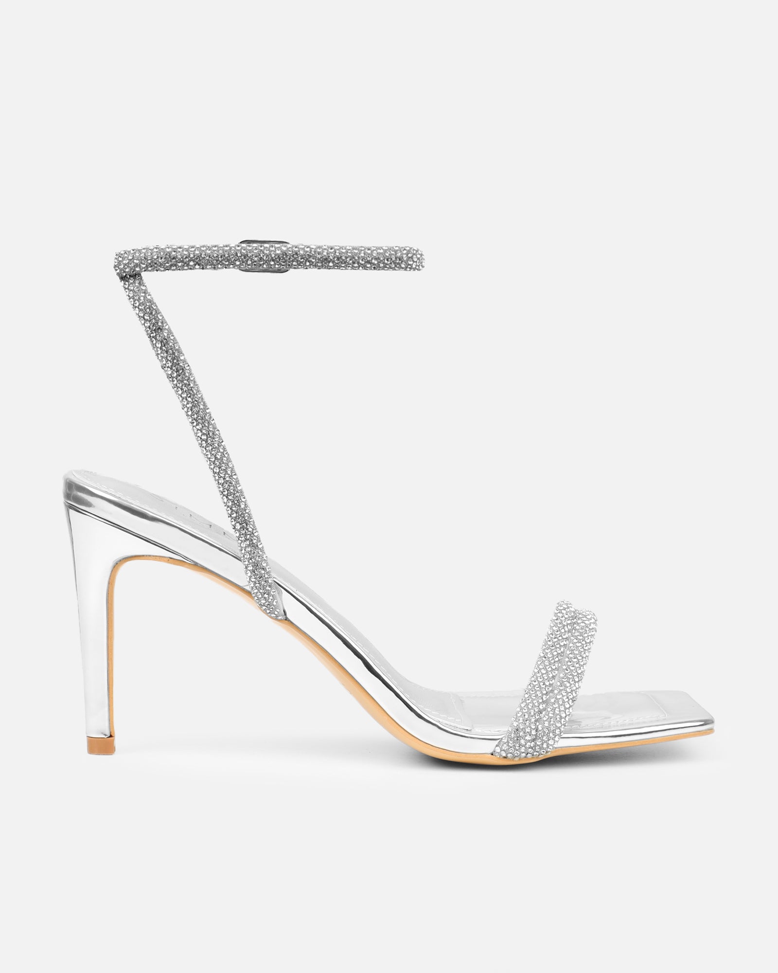 Kylen Silver Mirror Diamante Heeled Sandals | SIMMI London