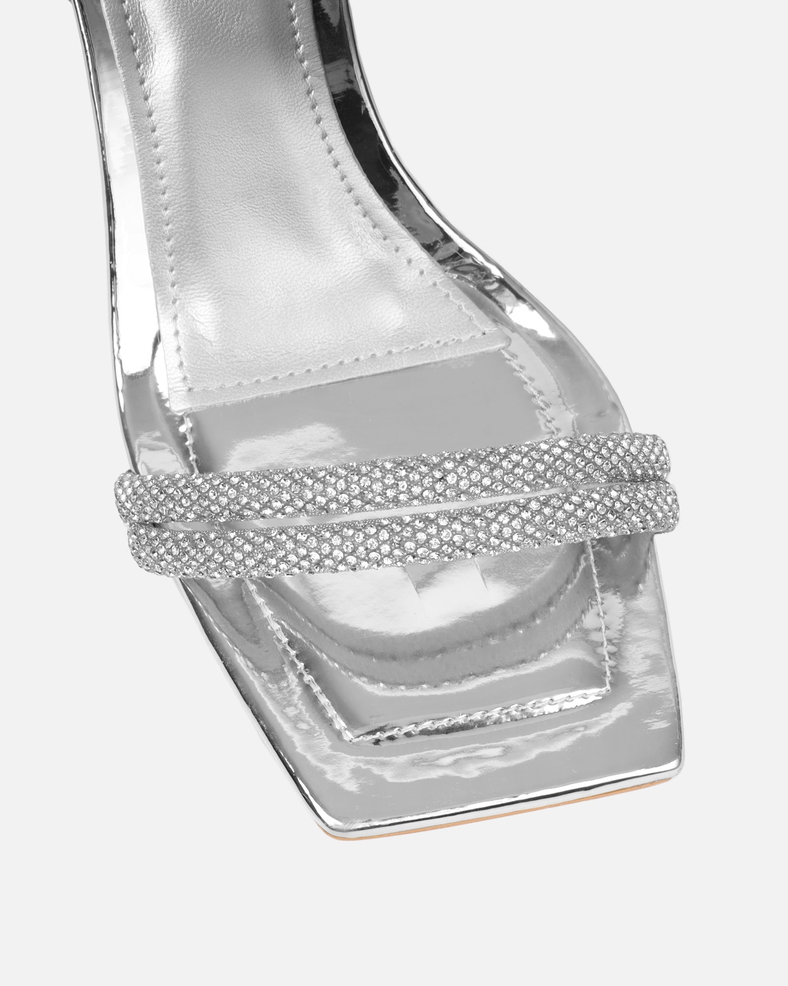 Kylen Silver Mirror Diamante Heeled Sandals | SIMMI London