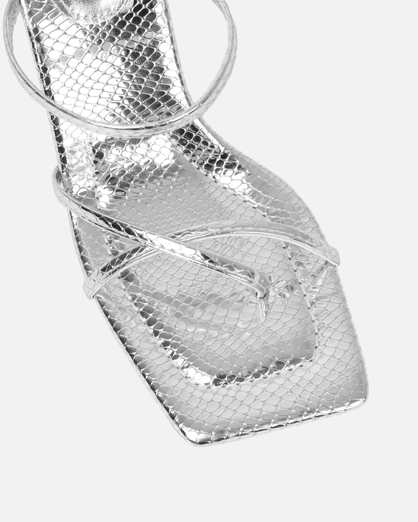 Jayana Silver Snake Effect Strappy Mules | SIMMI London