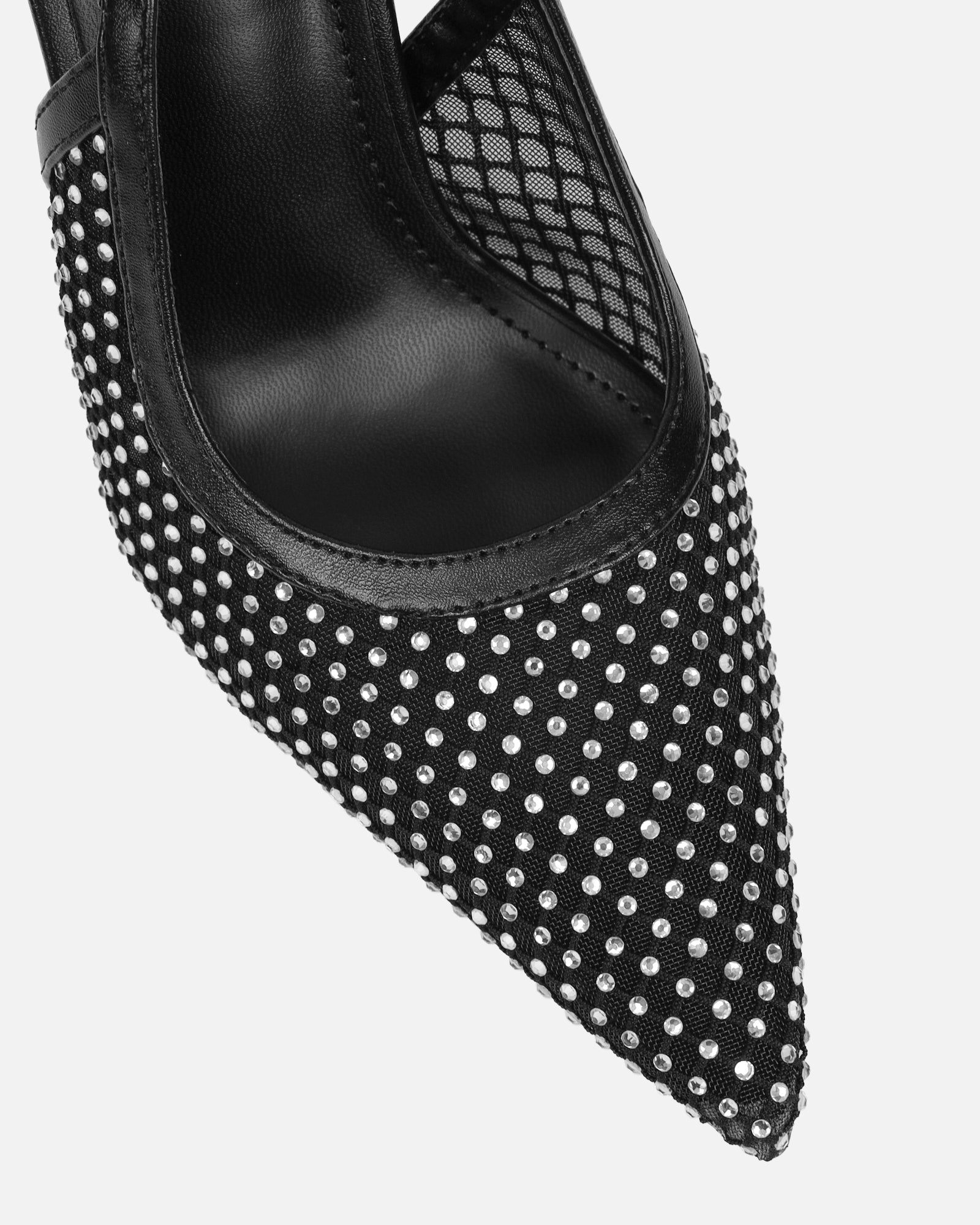 Lailla Black Mesh Diamante Sling Back Court Shoes | SIMMI London