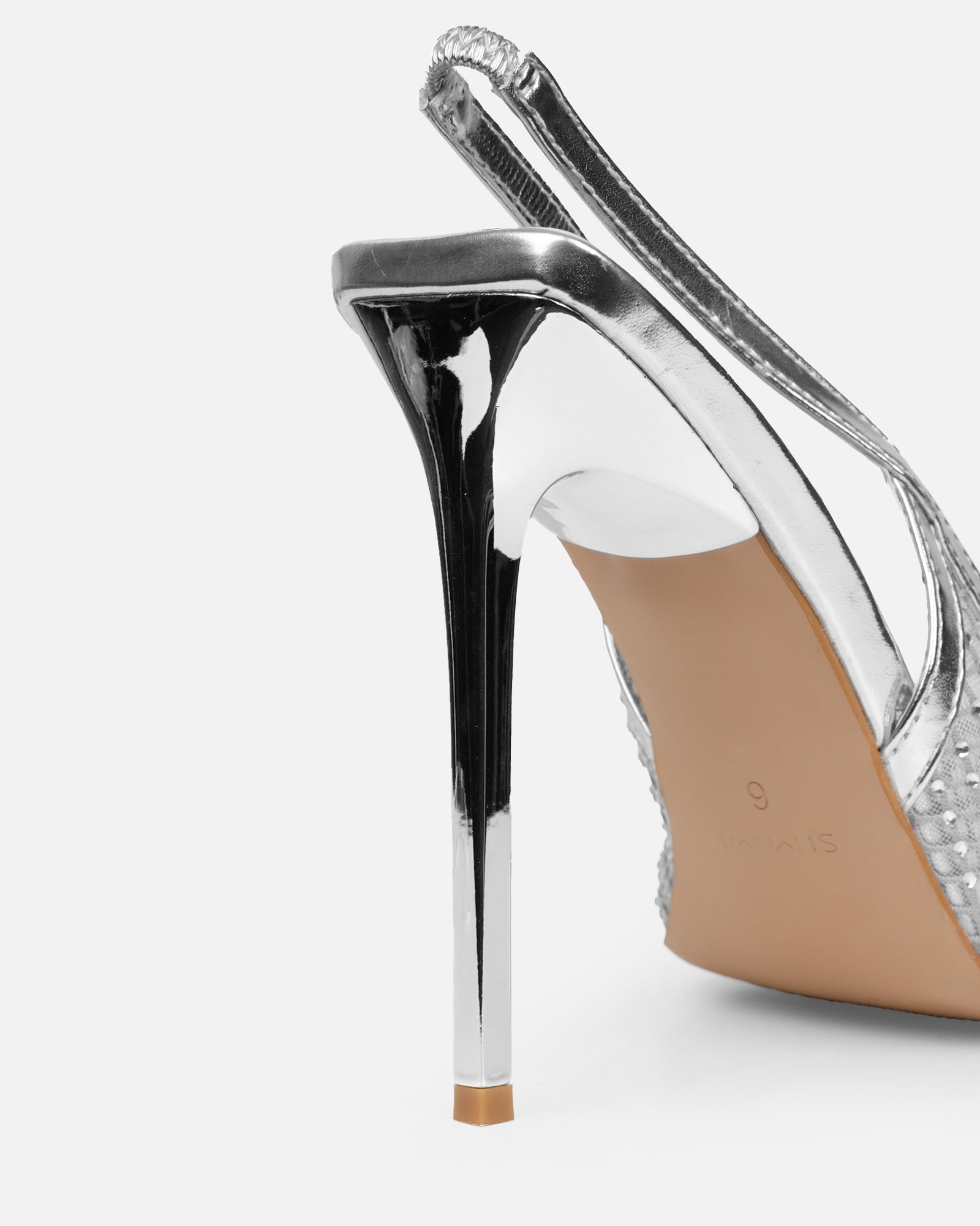 Lailla Silver Mesh Diamante Sling Back Court Shoes | SIMMI London
