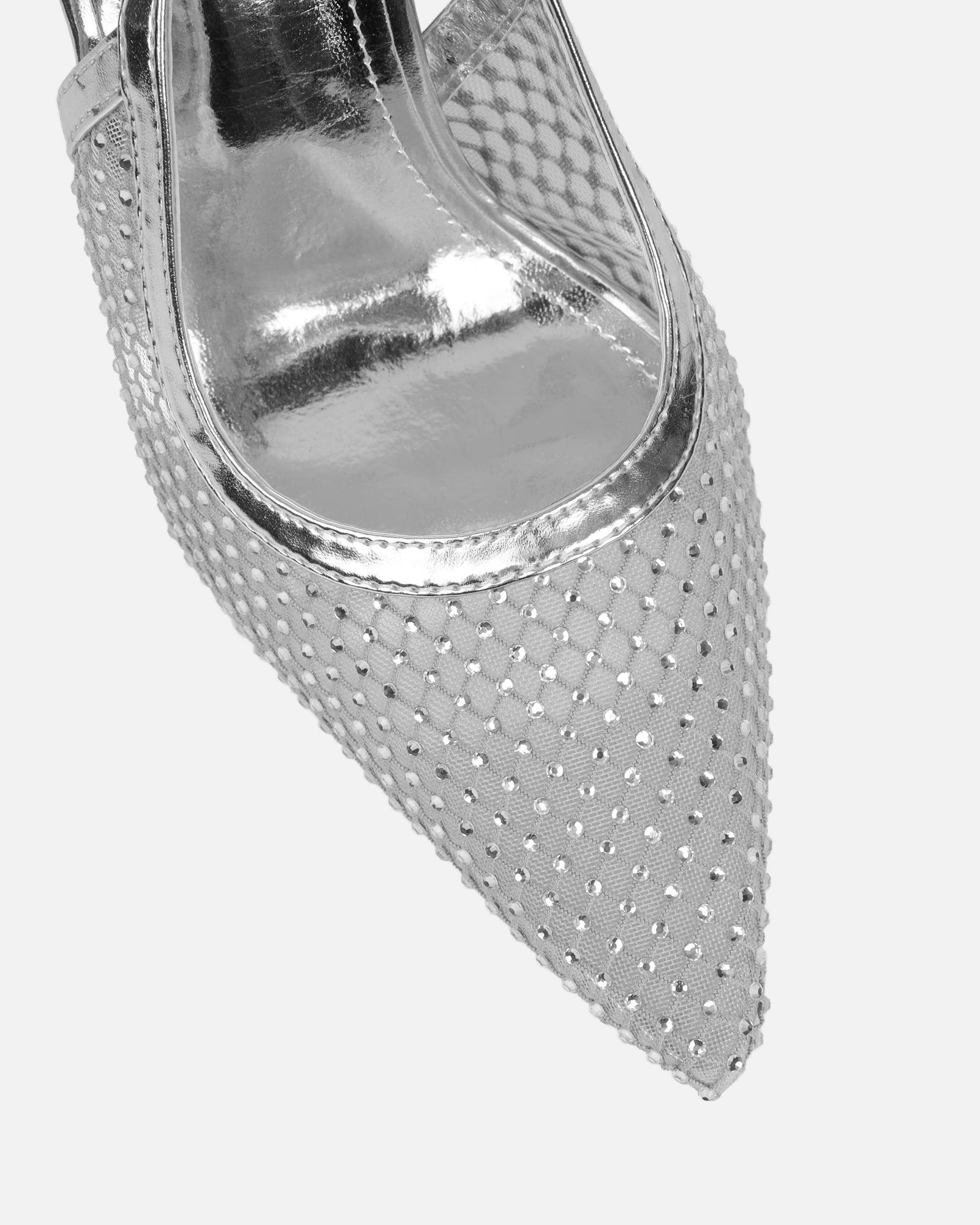 Lailla Silver Mesh Diamante Sling Back Court Shoes | SIMMI London