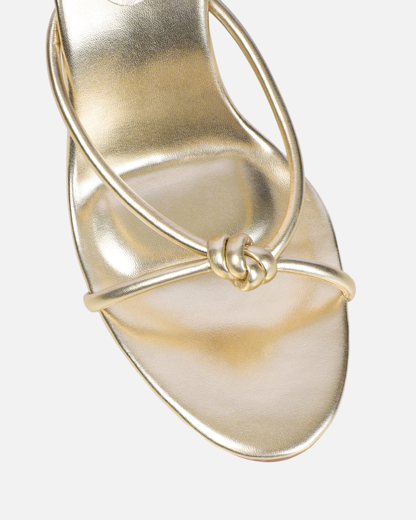 Louna gold metallic twist heeled sandals | SIMMI London