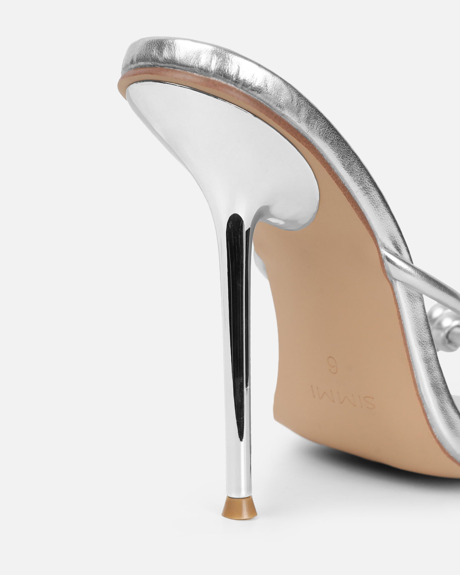 Louna silver metallic twist heeled sandals | SIMMI London