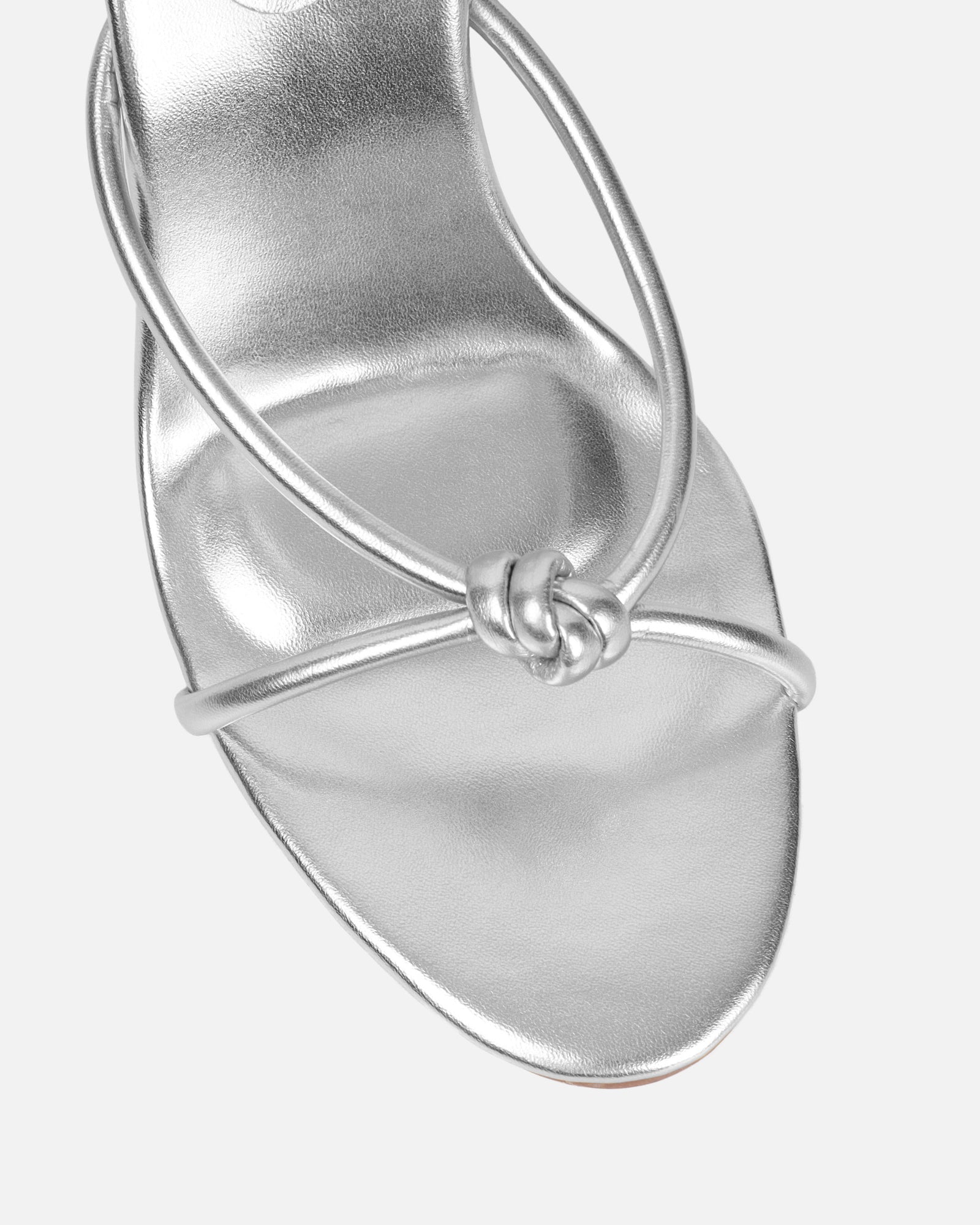 Louna silver metallic twist heeled sandals | SIMMI London