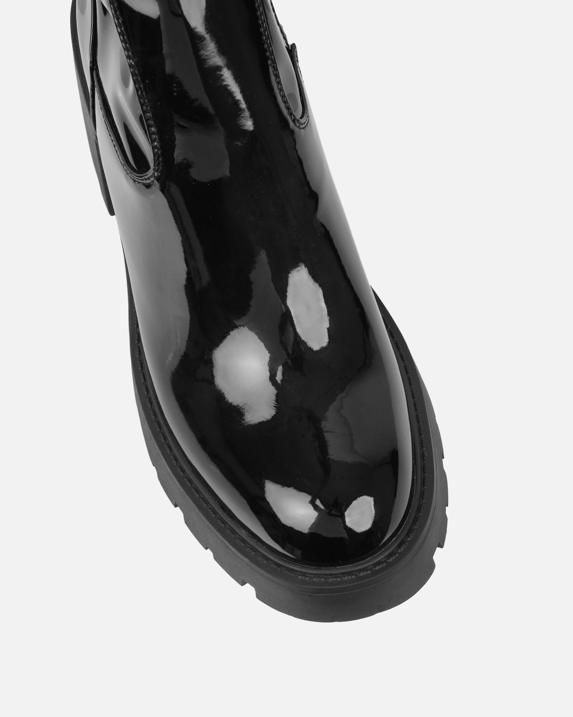 Lancelot Black Patent Mid Heeled Stretch Over The Knee Thigh High Boots | SIMMI London