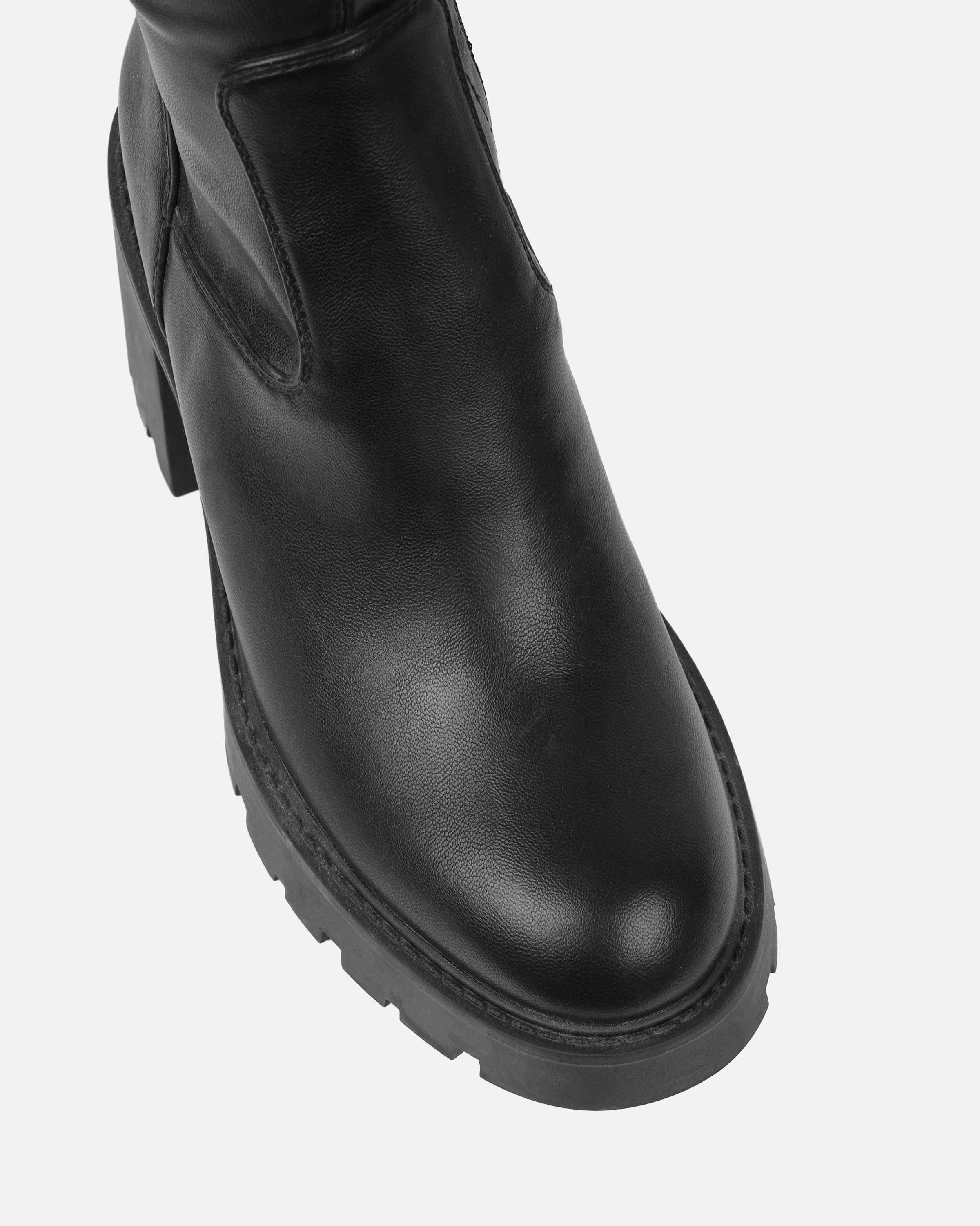 Lancelot Black Mid Heeled Stretch Over The Knee Thigh High Boots | SIMMI London