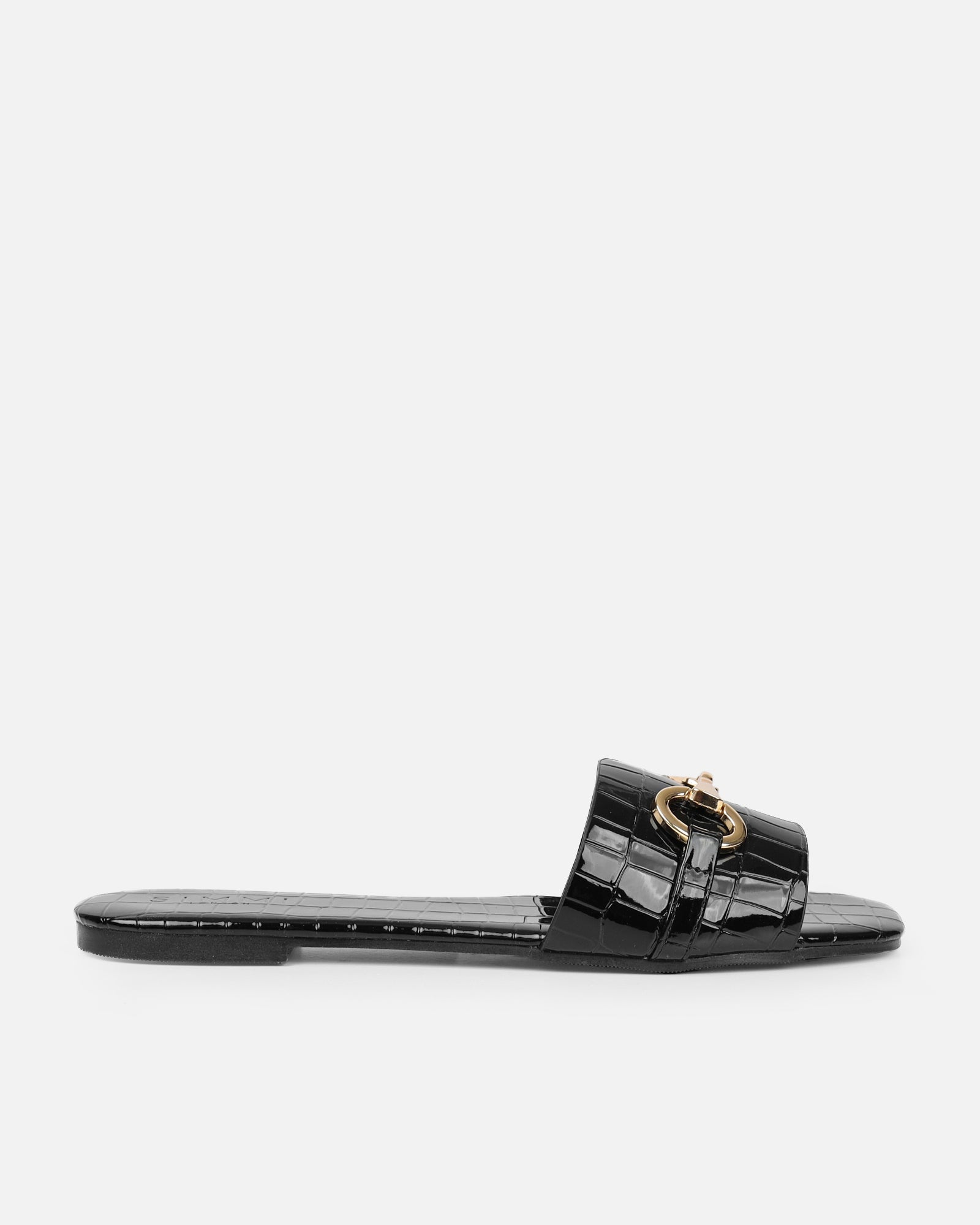 Lavinia Black Croc Snaffle Trim Flat Sandals | SIMMI London