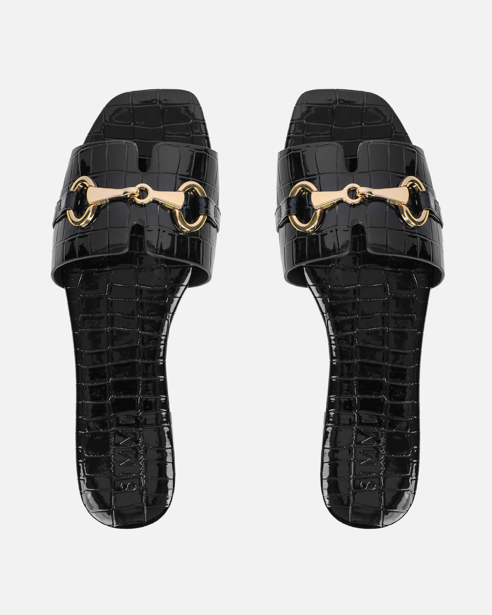 Lavinia Black Croc Snaffle Trim Flat Sandals | SIMMI London