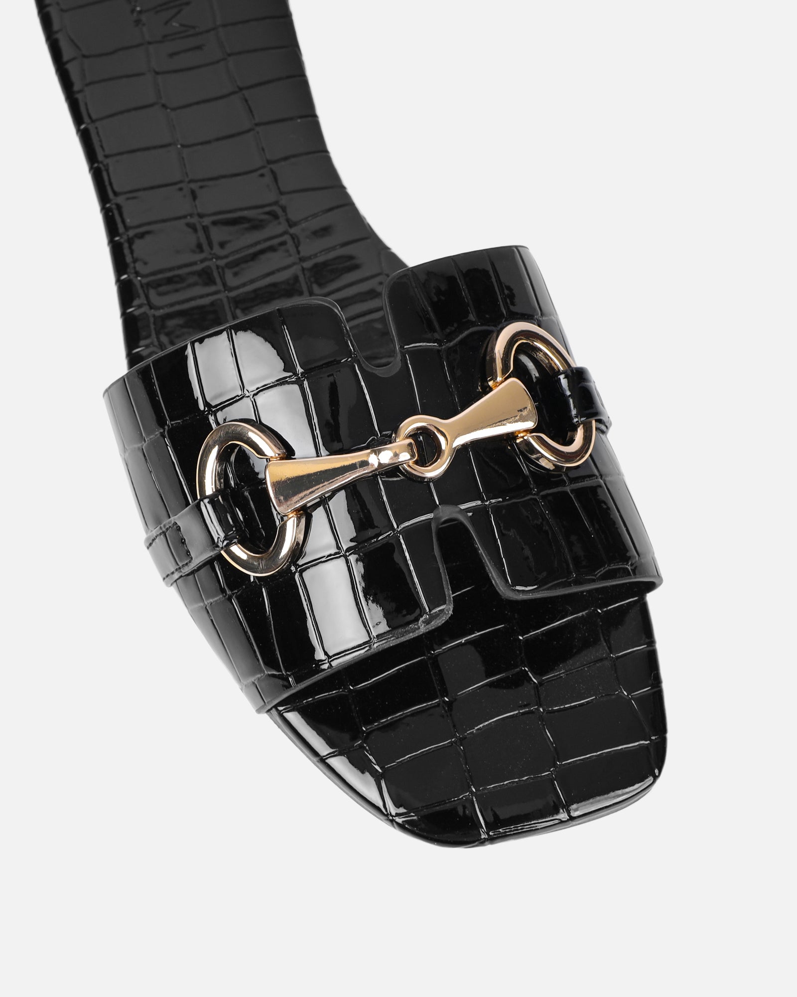 Lavinia Black Croc Snaffle Trim Flat Sandals | SIMMI London