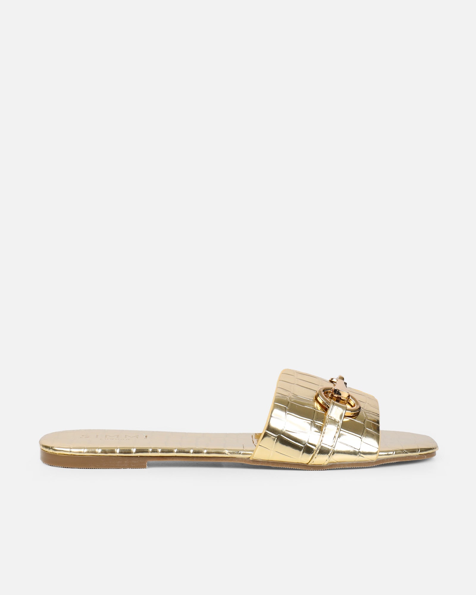 Lavinia Gold Croc Snaffle Trim Flat Sandals | SIMMI London