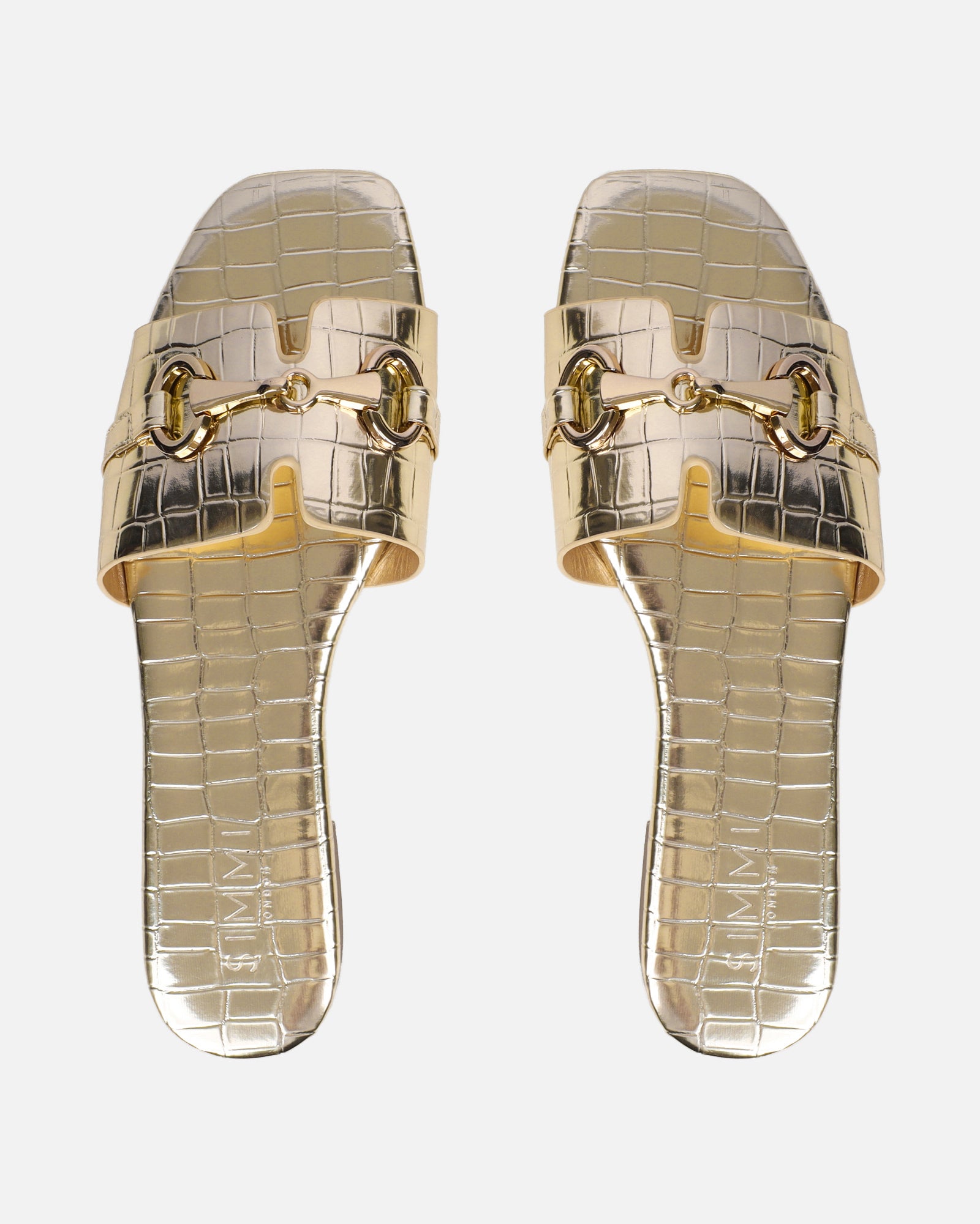 Lavinia Gold Croc Snaffle Trim Flat Sandals | SIMMI London