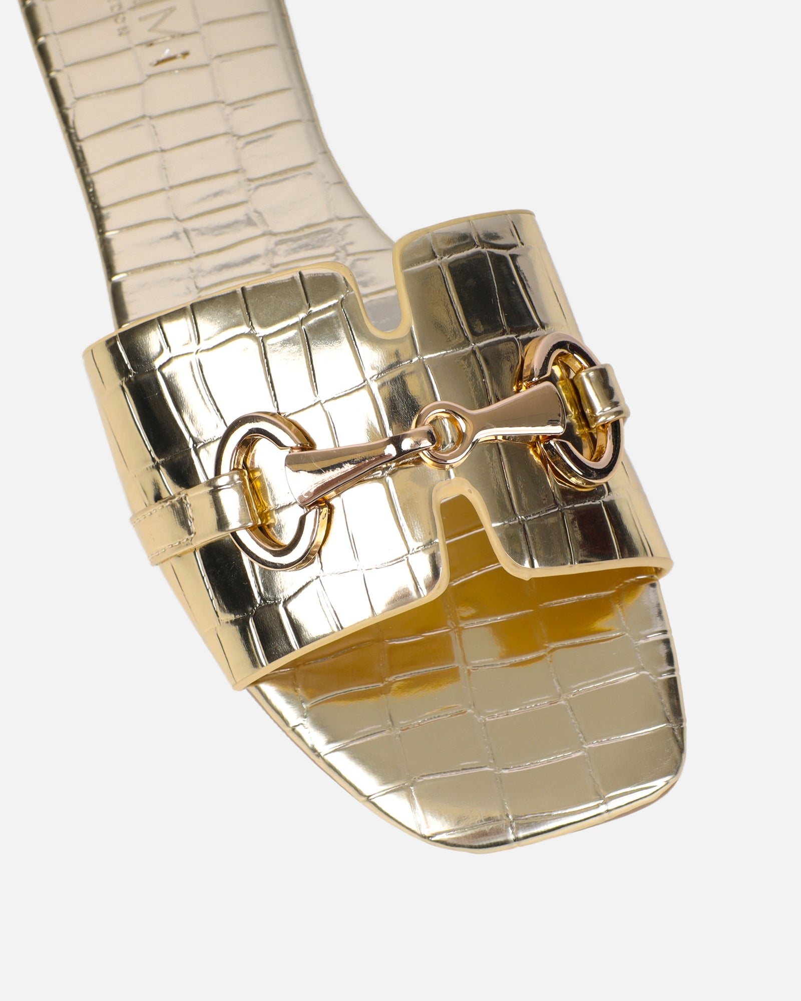Lavinia Gold Croc Snaffle Trim Flat Sandals | SIMMI London