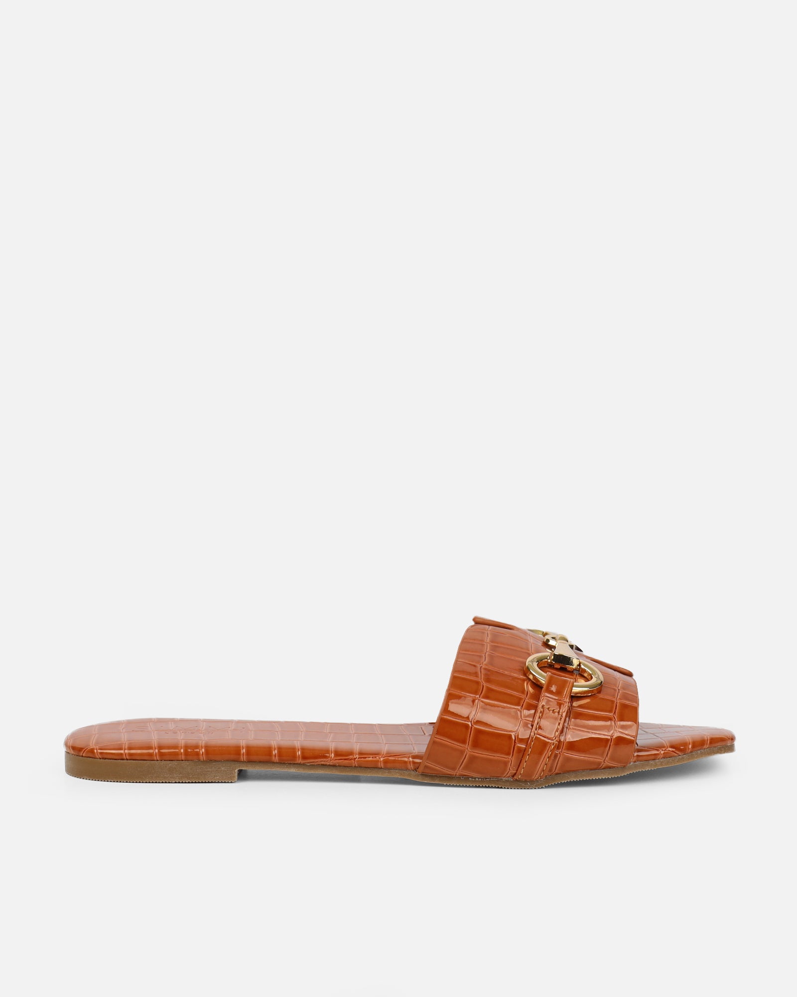 Lavinia Tan Croc Snaffle Trim Flat Sandals | SIMMI London