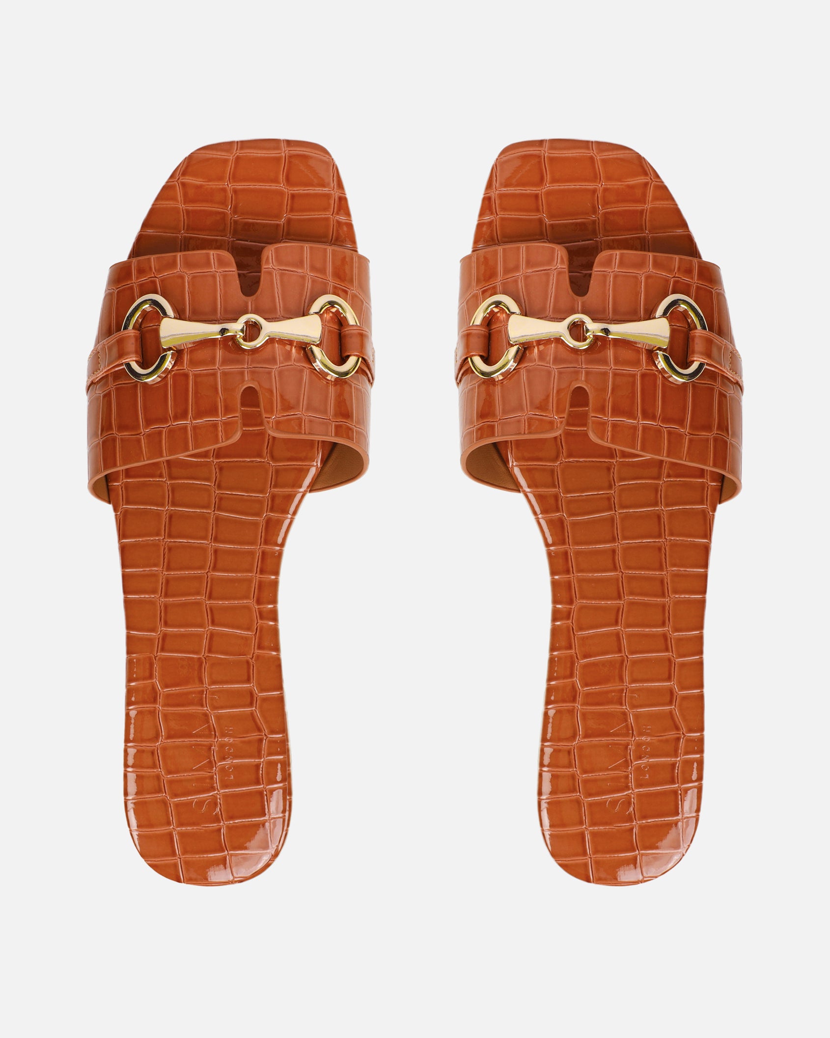 Lavinia Tan Croc Snaffle Trim Flat Sandals | SIMMI London