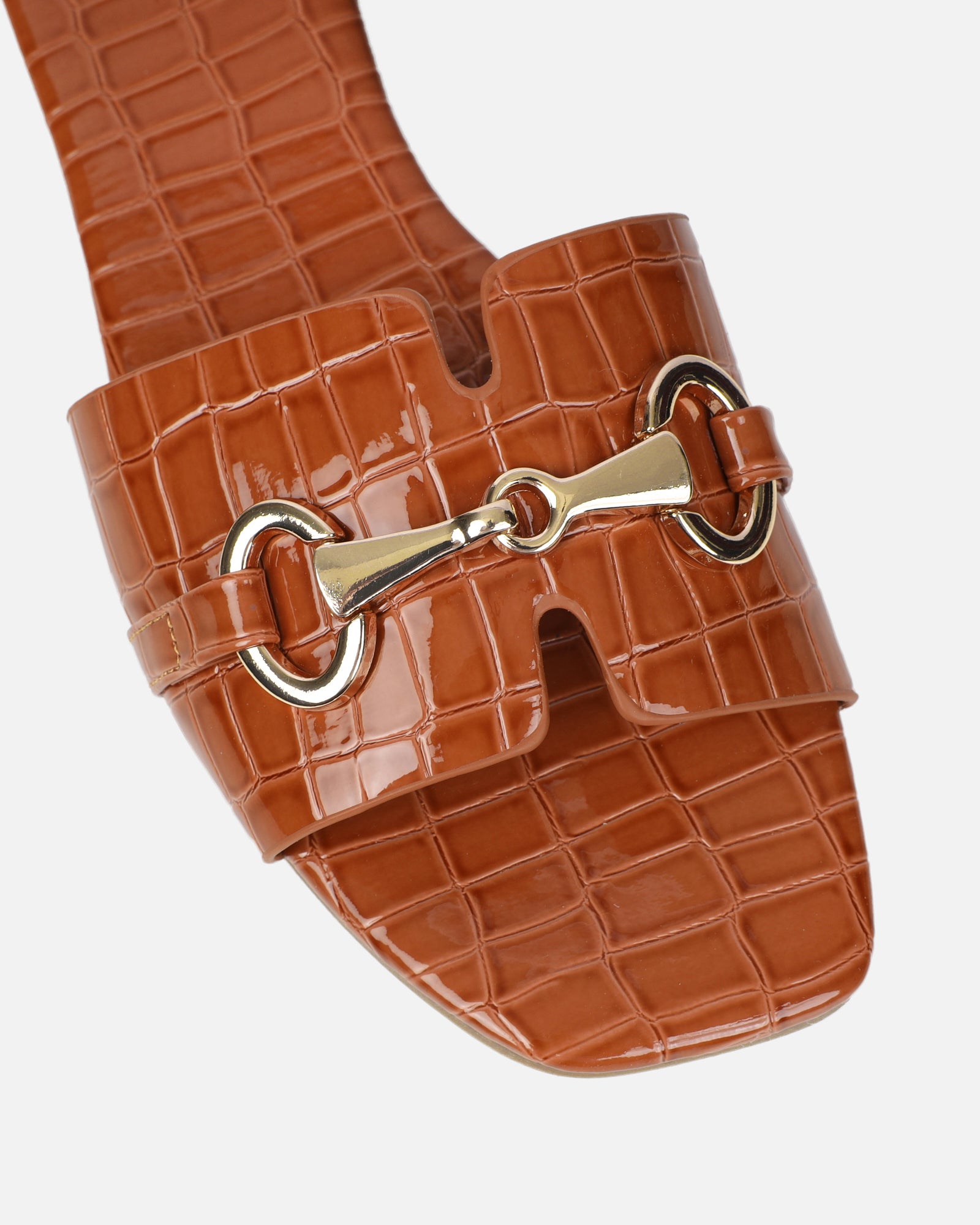 Lavinia Tan Croc Snaffle Trim Flat Sandals | SIMMI London