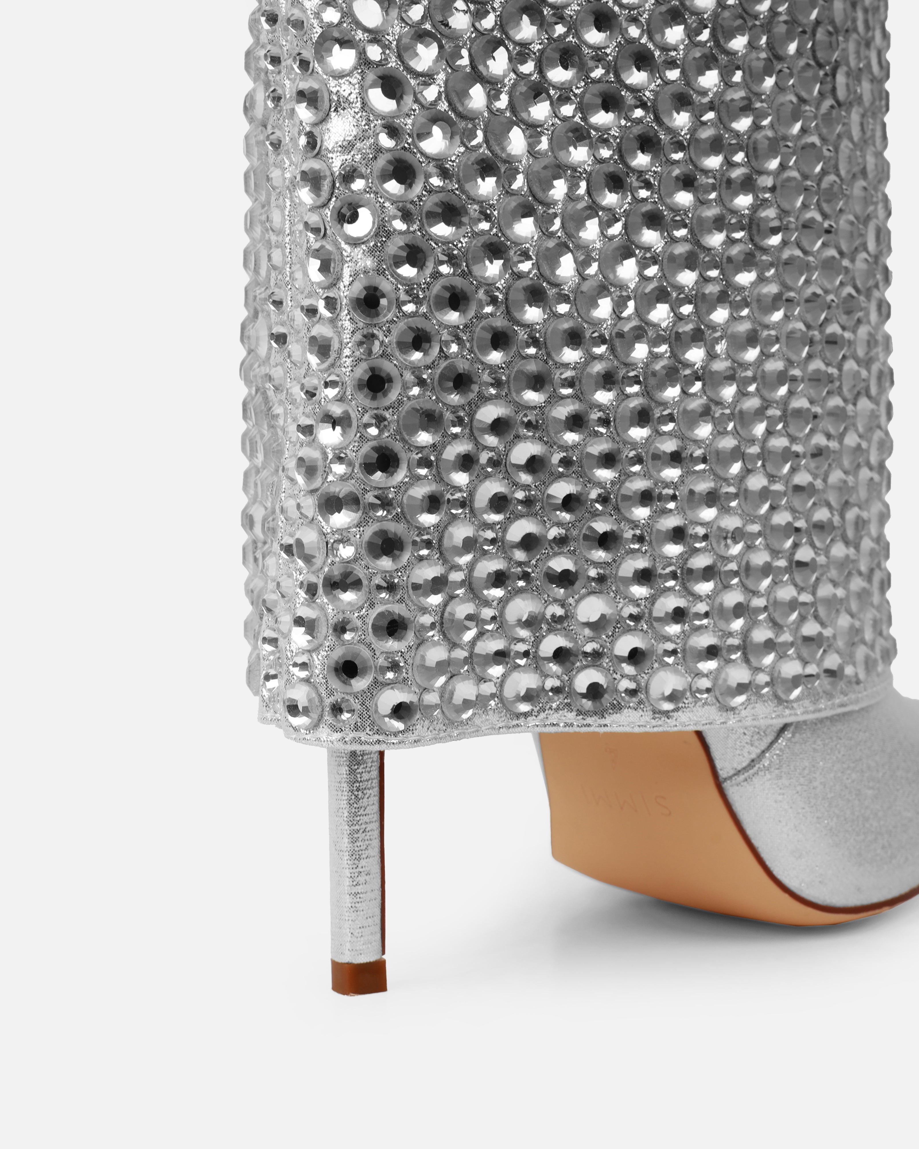 Law Silver Shimmer Diamante Fold Over Boots | SIMMI London