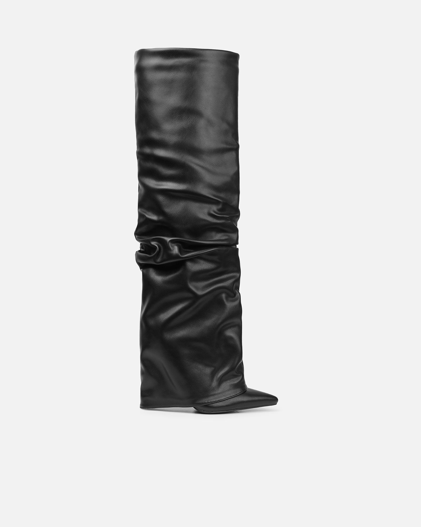 Lukas Black Ruched Fold Over Knee High Boots | SIMMI London