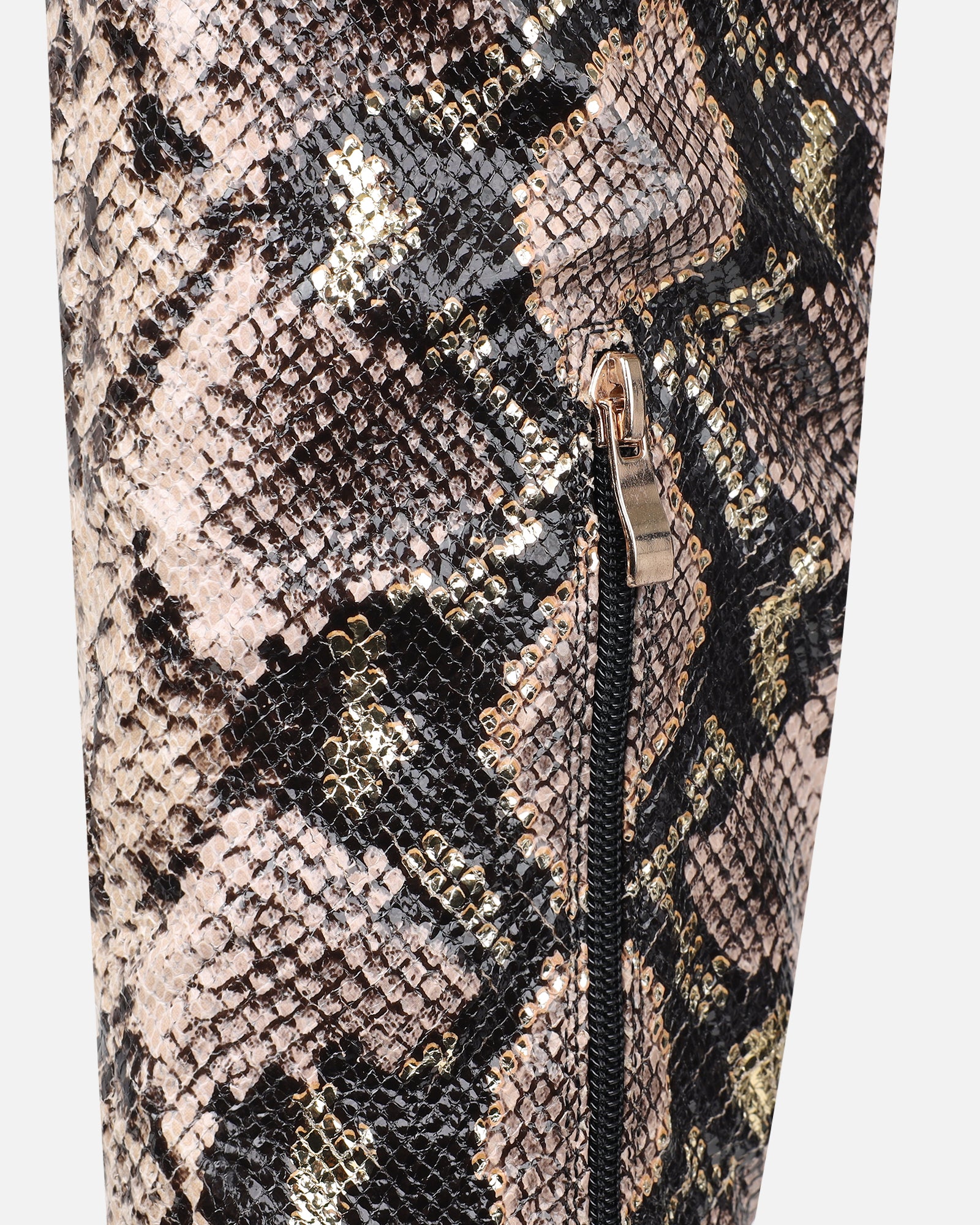 Bentoni Beige Snake Effect Knee Boots | SIMMI London
