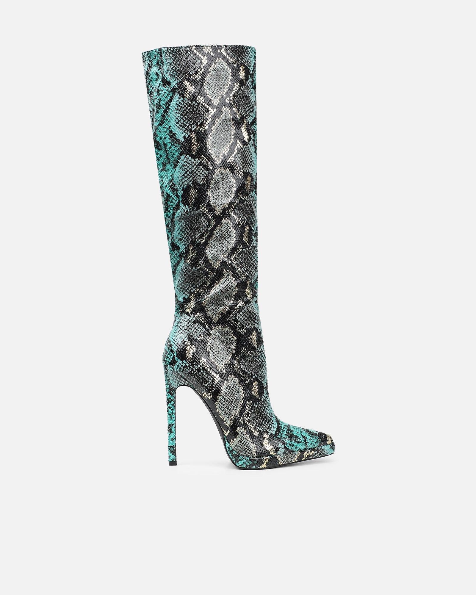 Bentoni Green Snake Effect Knee Boots | SIMMI London