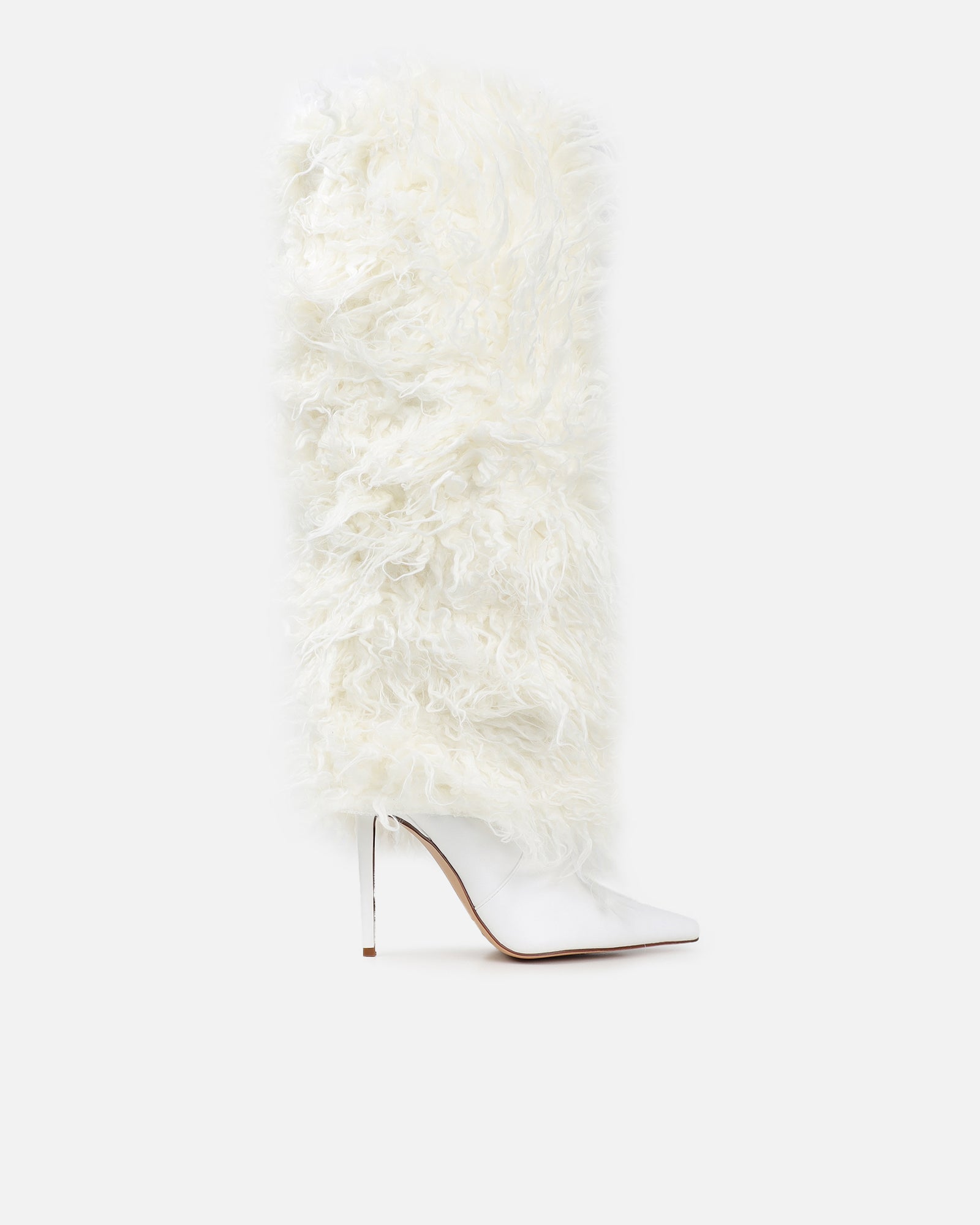 Neo White Faux Fur Fold Over Knee Boots | SIMMI London