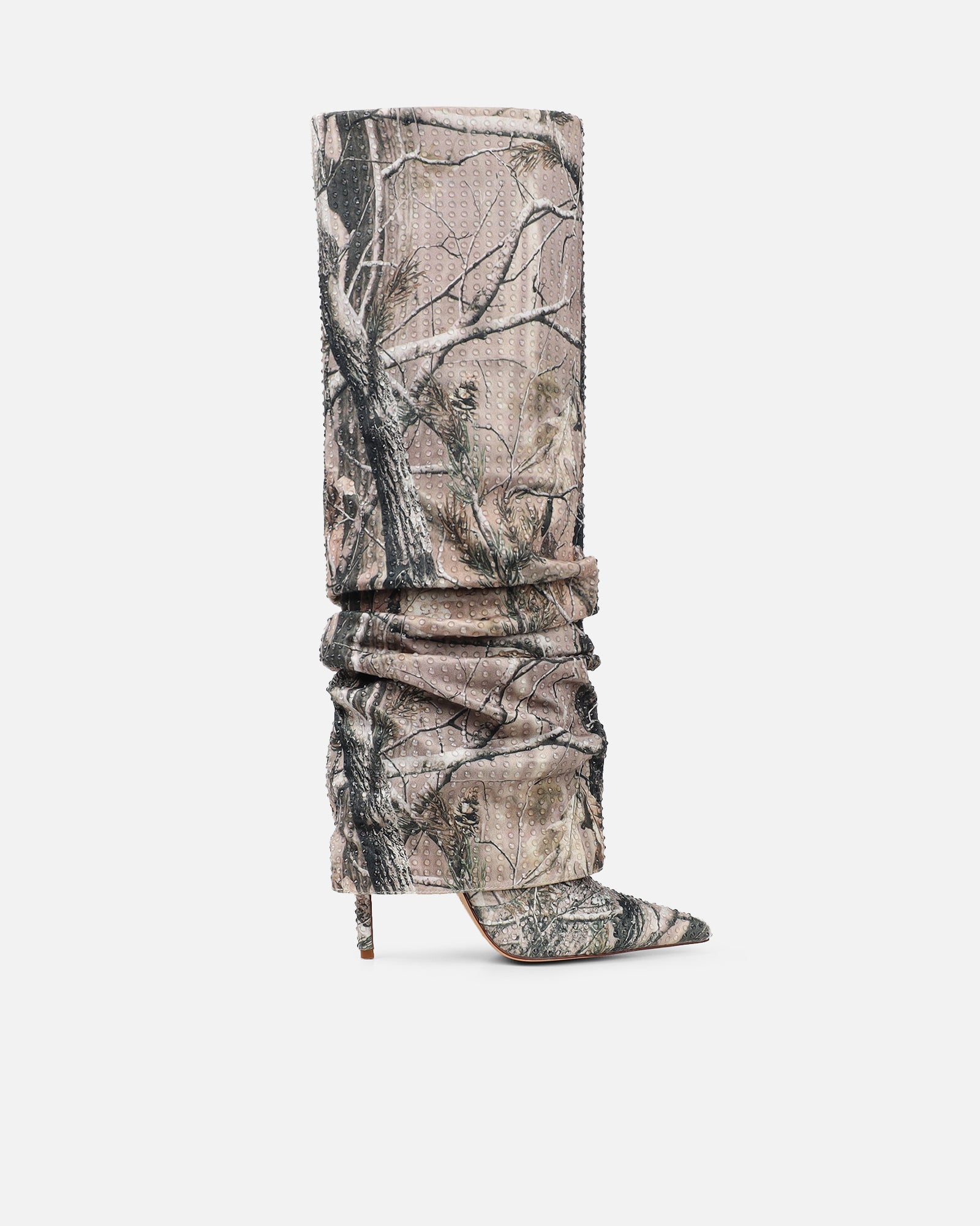 Ledger Natural Print Dew Drop Fold Over Heeled Boots | SIMMI London