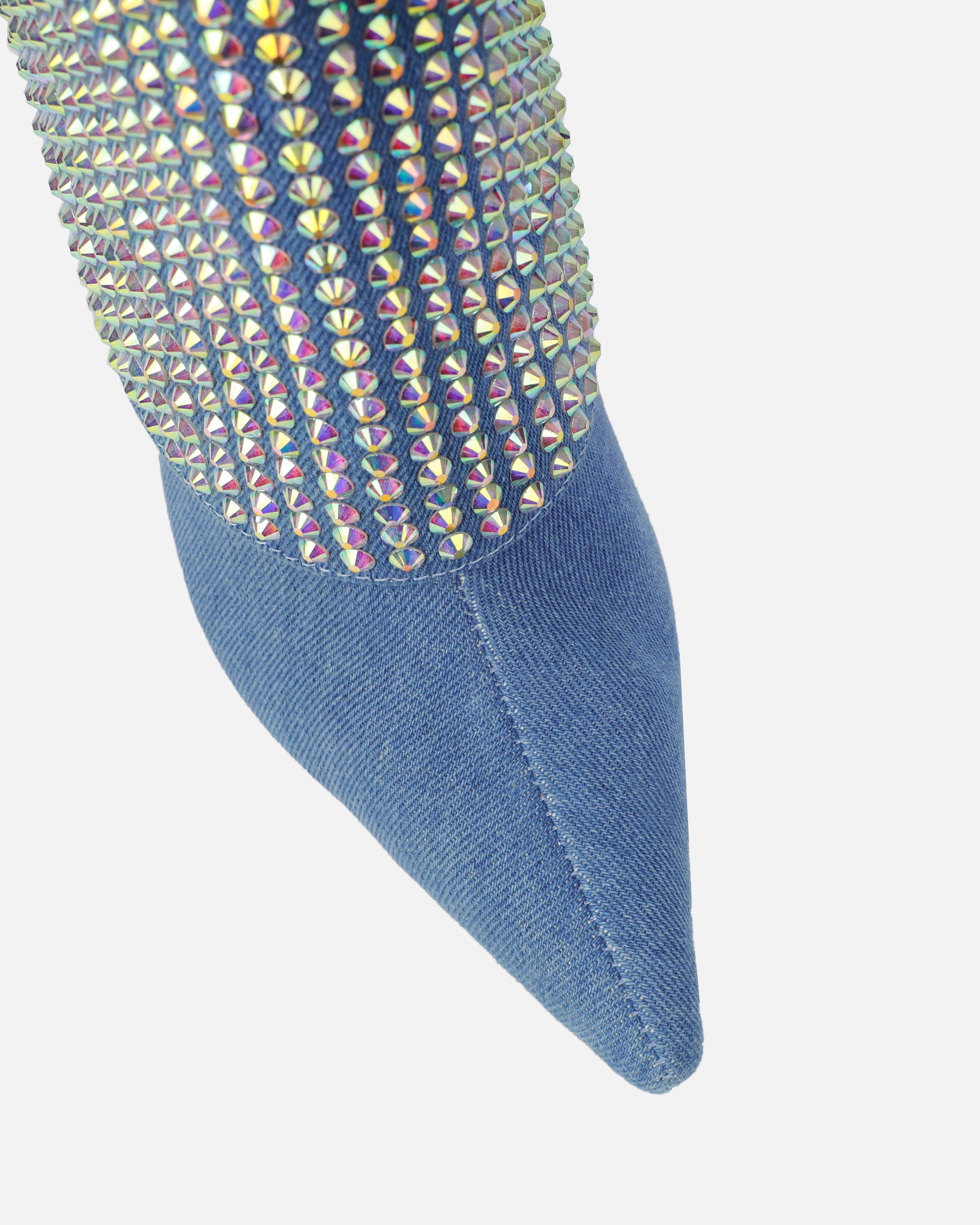 Lawler Blue Denim Diamante Fold Over Boots | SIMMI London