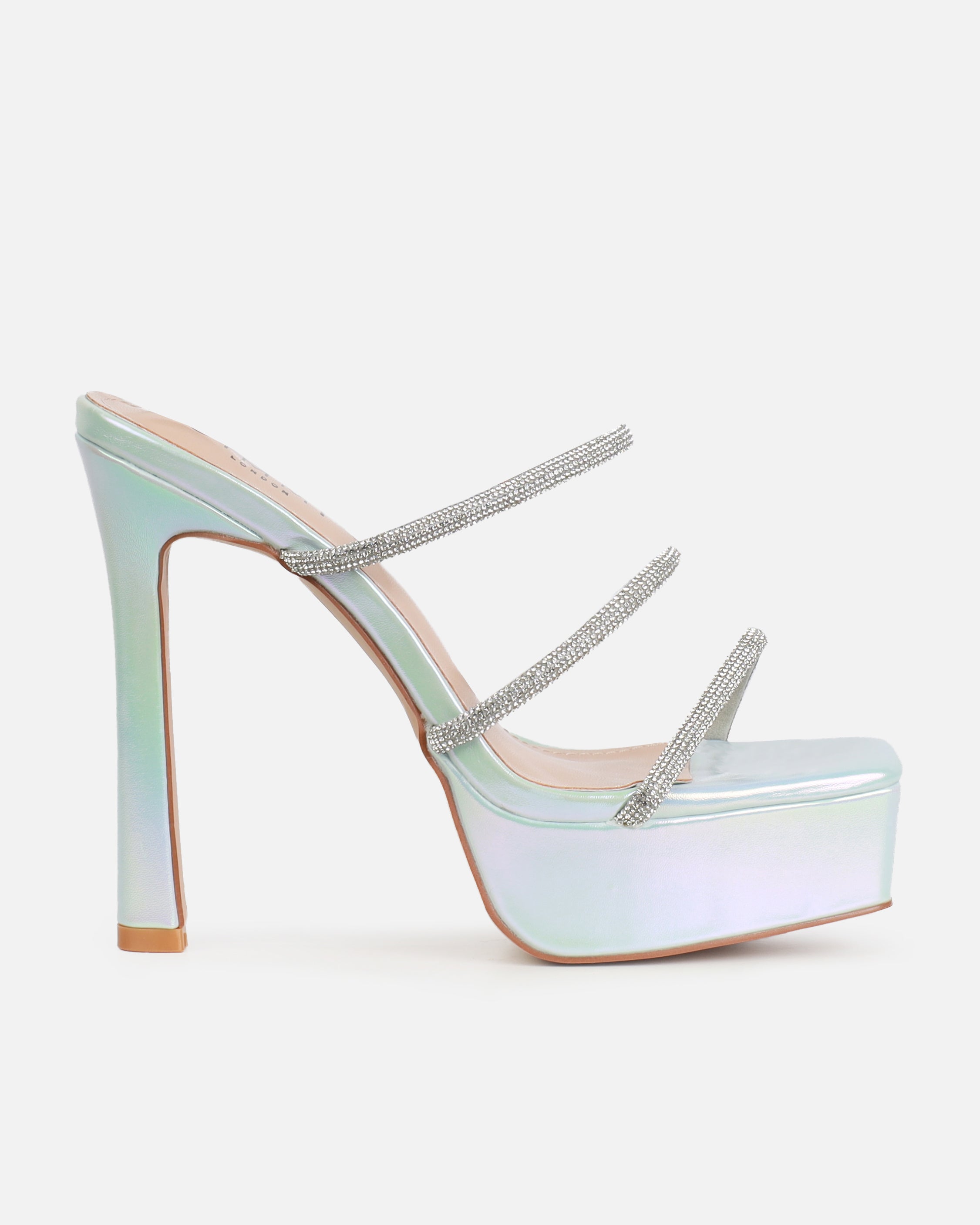 Laylani Blue Pearlised Diamante Platform Mules | SIMMI London