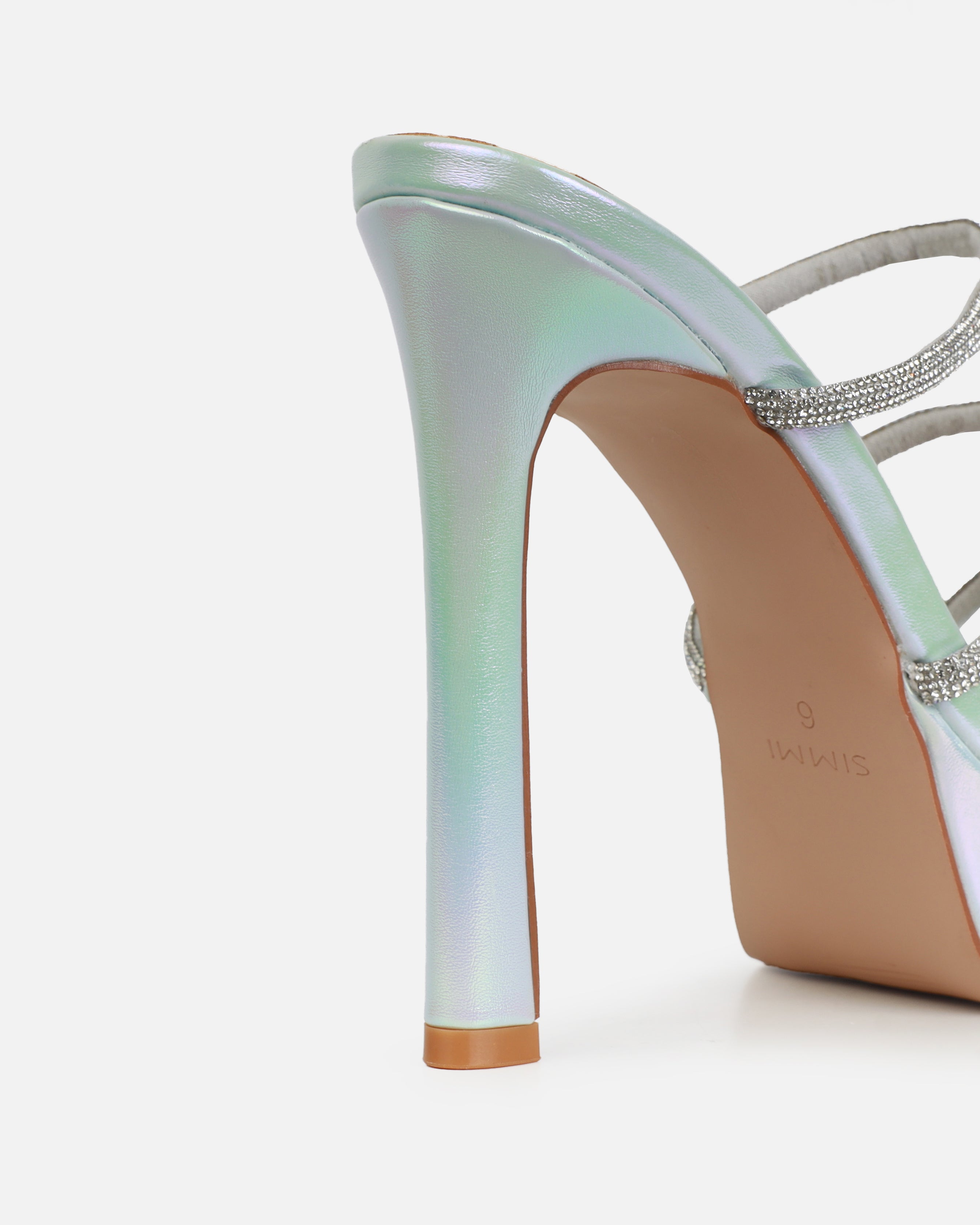 Laylani Blue Pearlised Diamante Platform Mules | SIMMI London