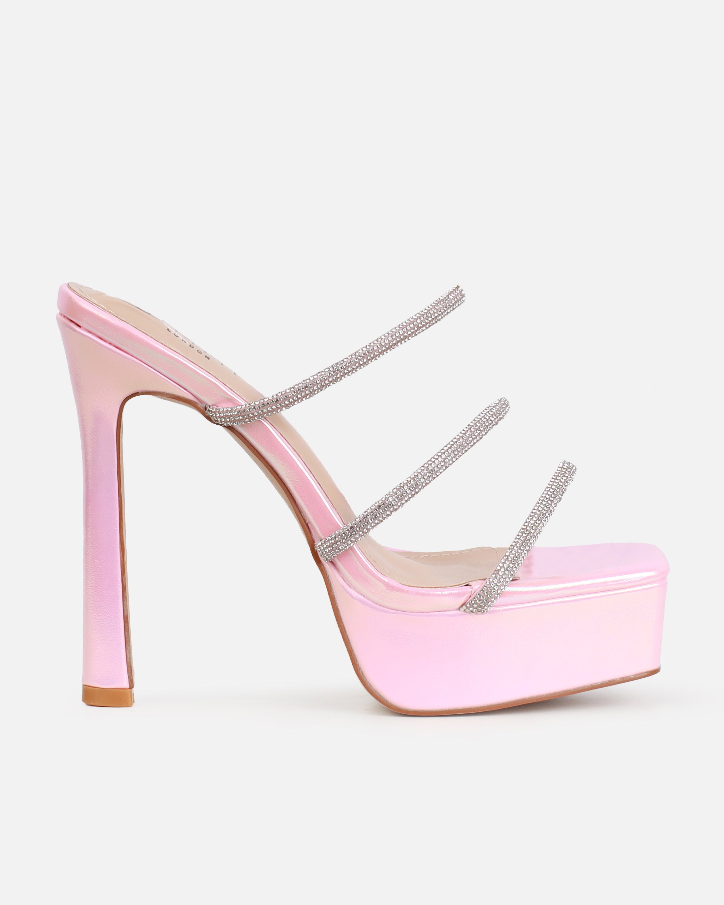 Laylani Pink Pearlised Diamante Platform Mules | SIMMI London