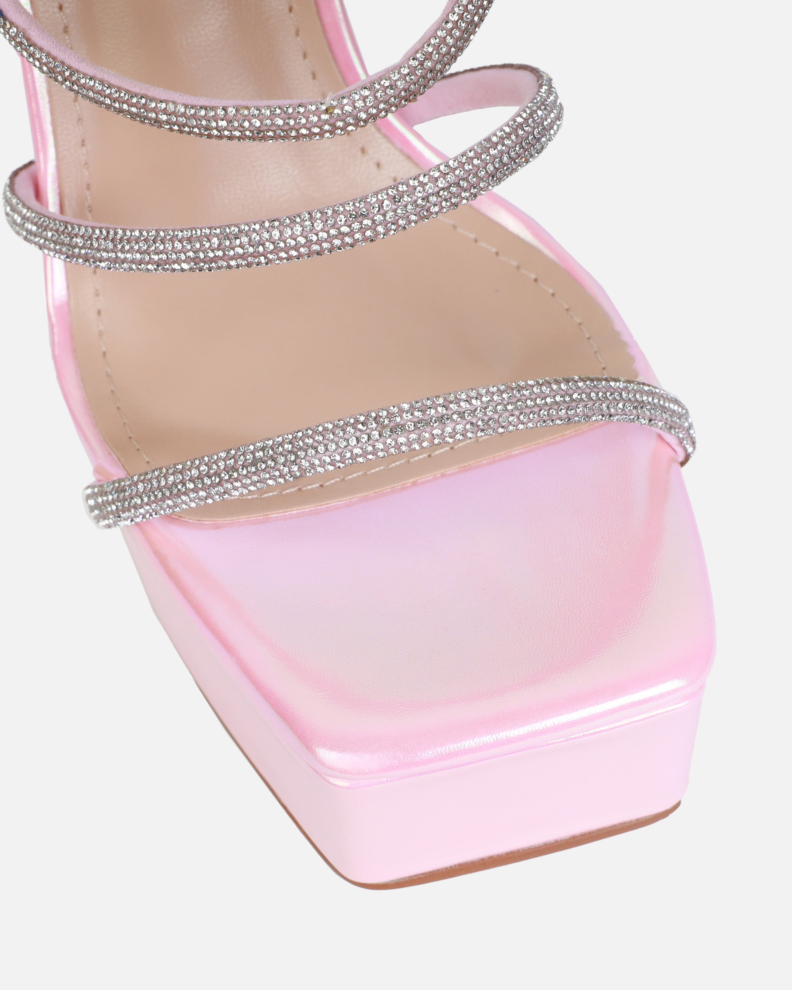 Laylani Pink Pearlised Diamante Platform Mules | SIMMI London
