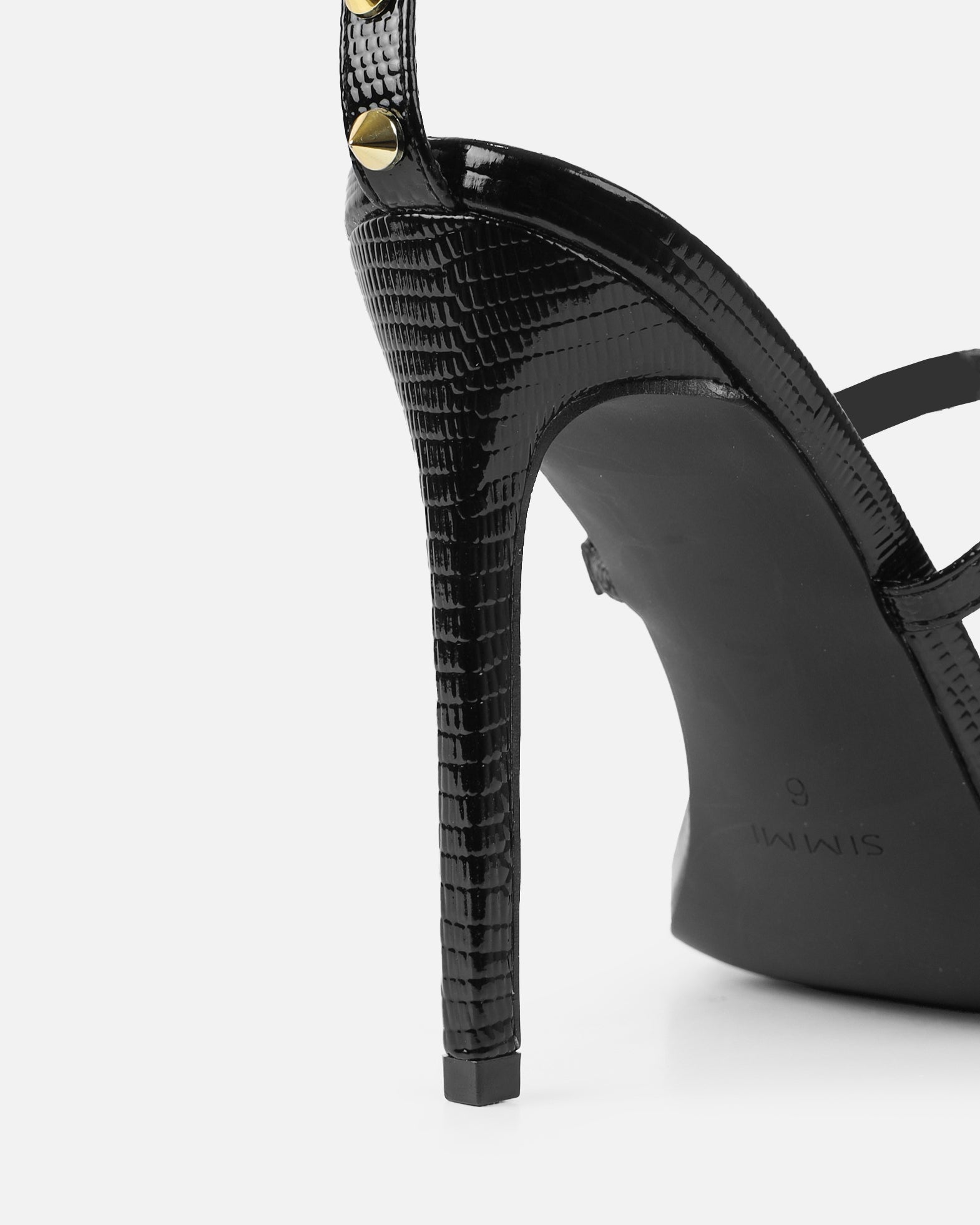Layleigh black lizard effect studded heeled sandals | SIMMI London