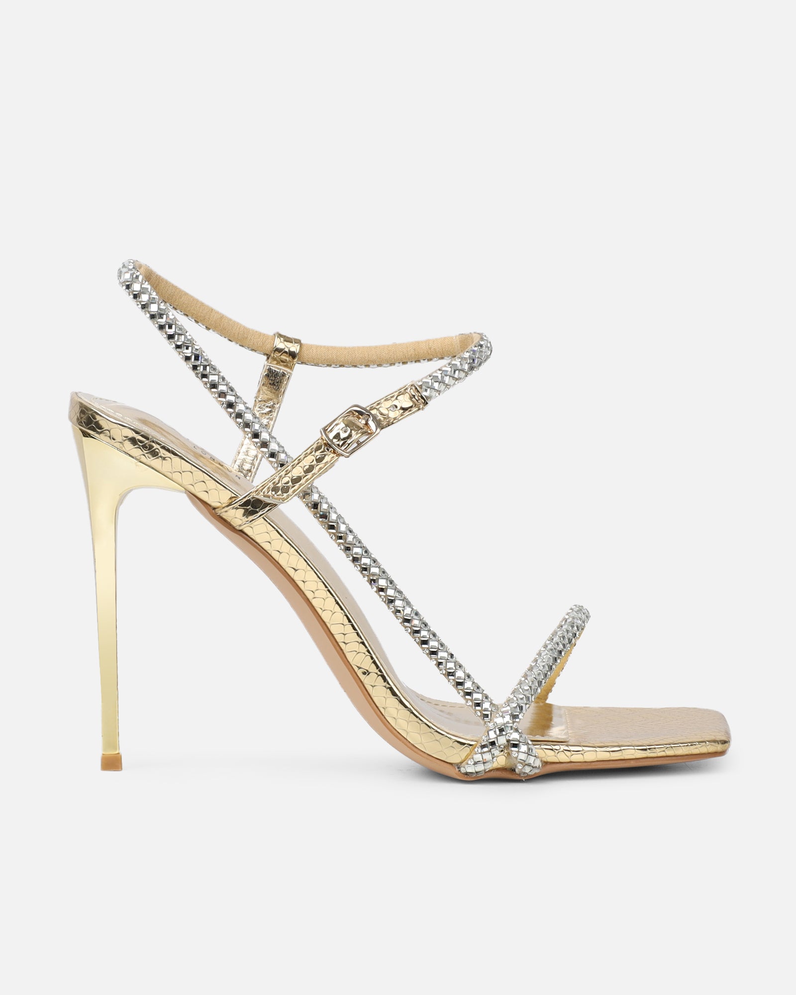Darlina Gold Snake Diamante Heeled Sandals | SIMMI London
